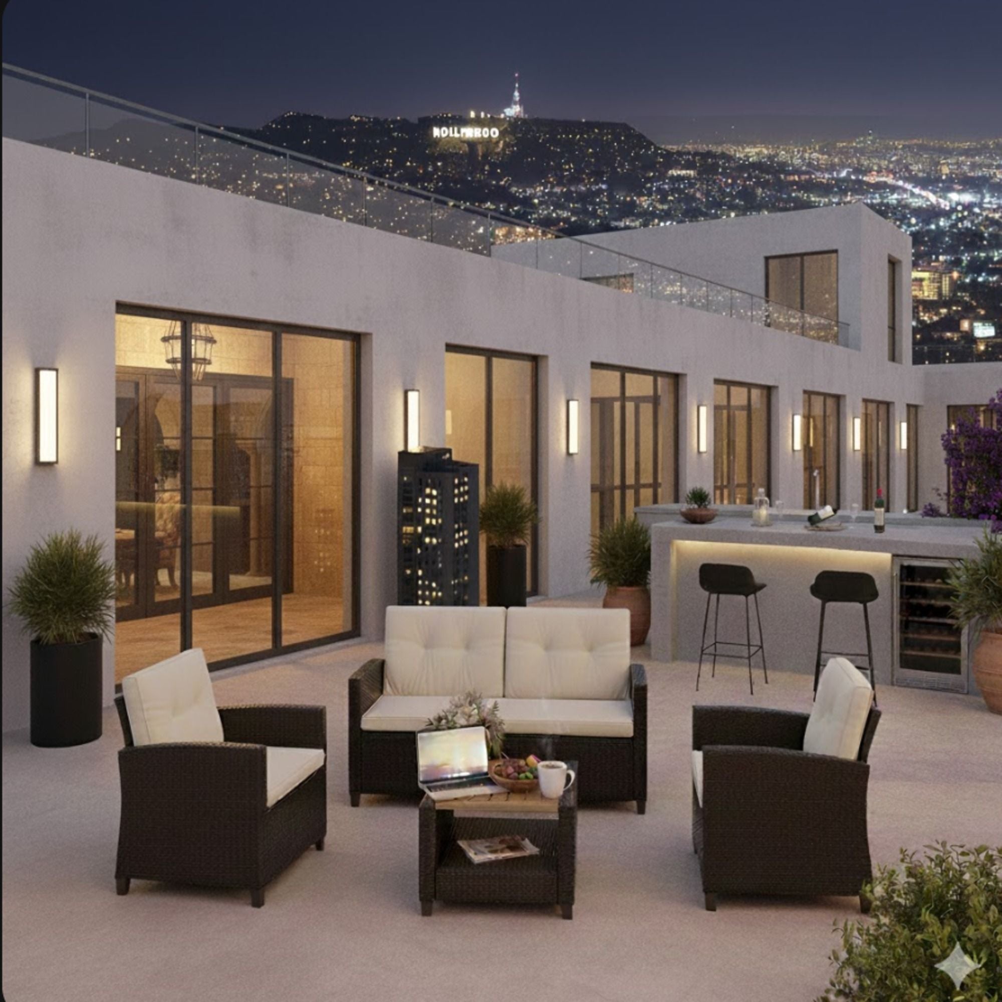 Modern All-Weather Patio Set With Cushions And Table