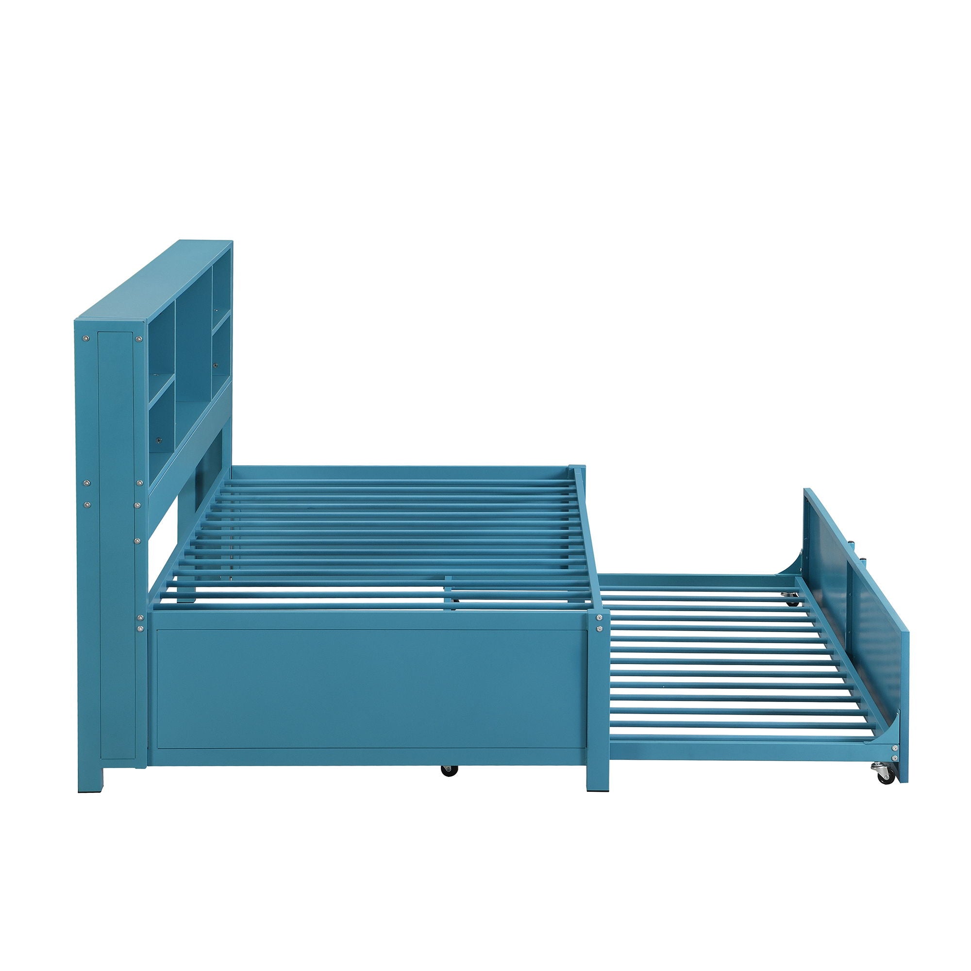 Industrial Metal Daybed With Trundle, Storage Shelves, USB Ports
