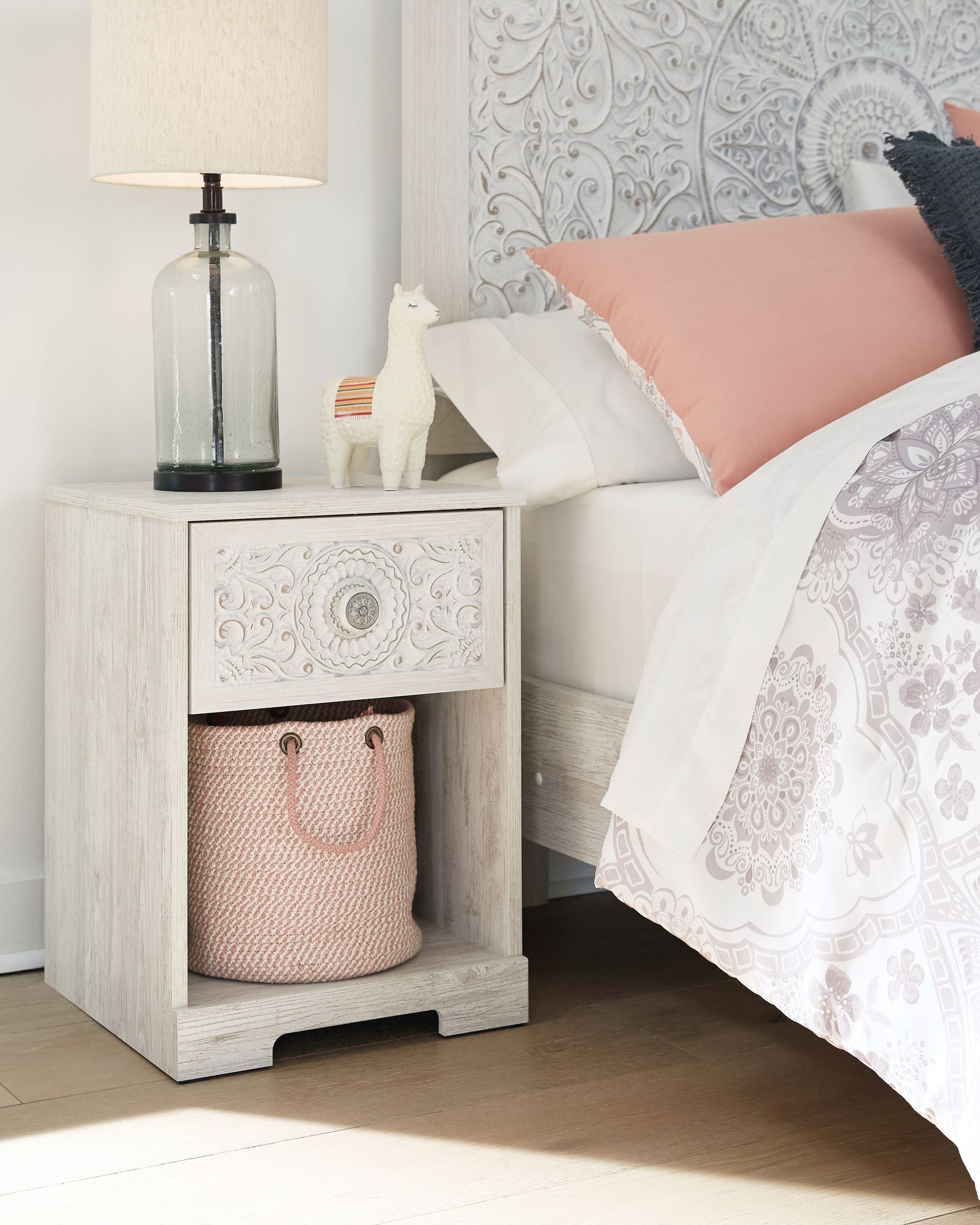 Signature Design by Ashley® Paxberry - Whitewash - One Drawer Night Stand - Open Cubby | Meri Furniture