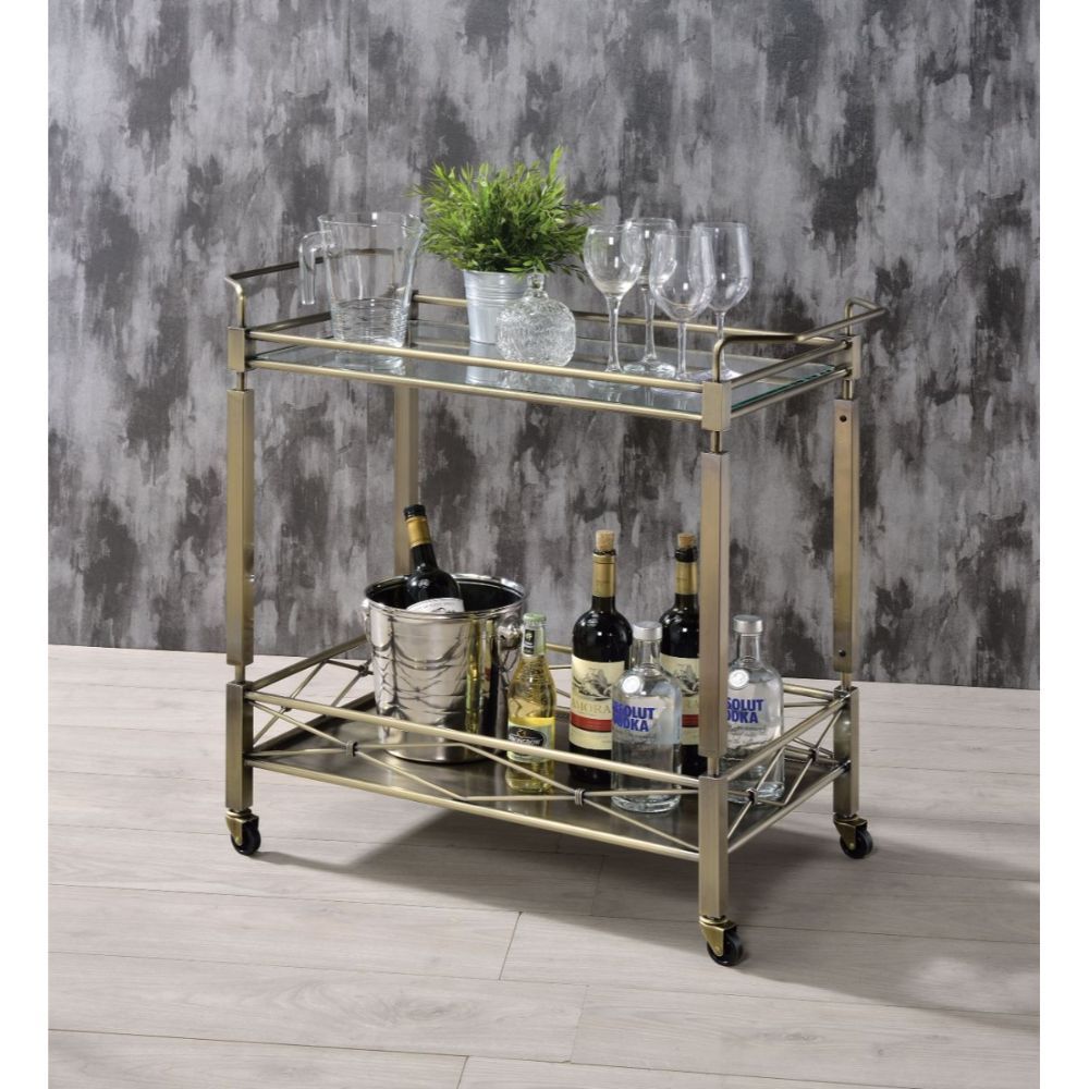 ACME Matiesen - Serving Cart - Antique Gold & Clear Glass | Meri Furniture