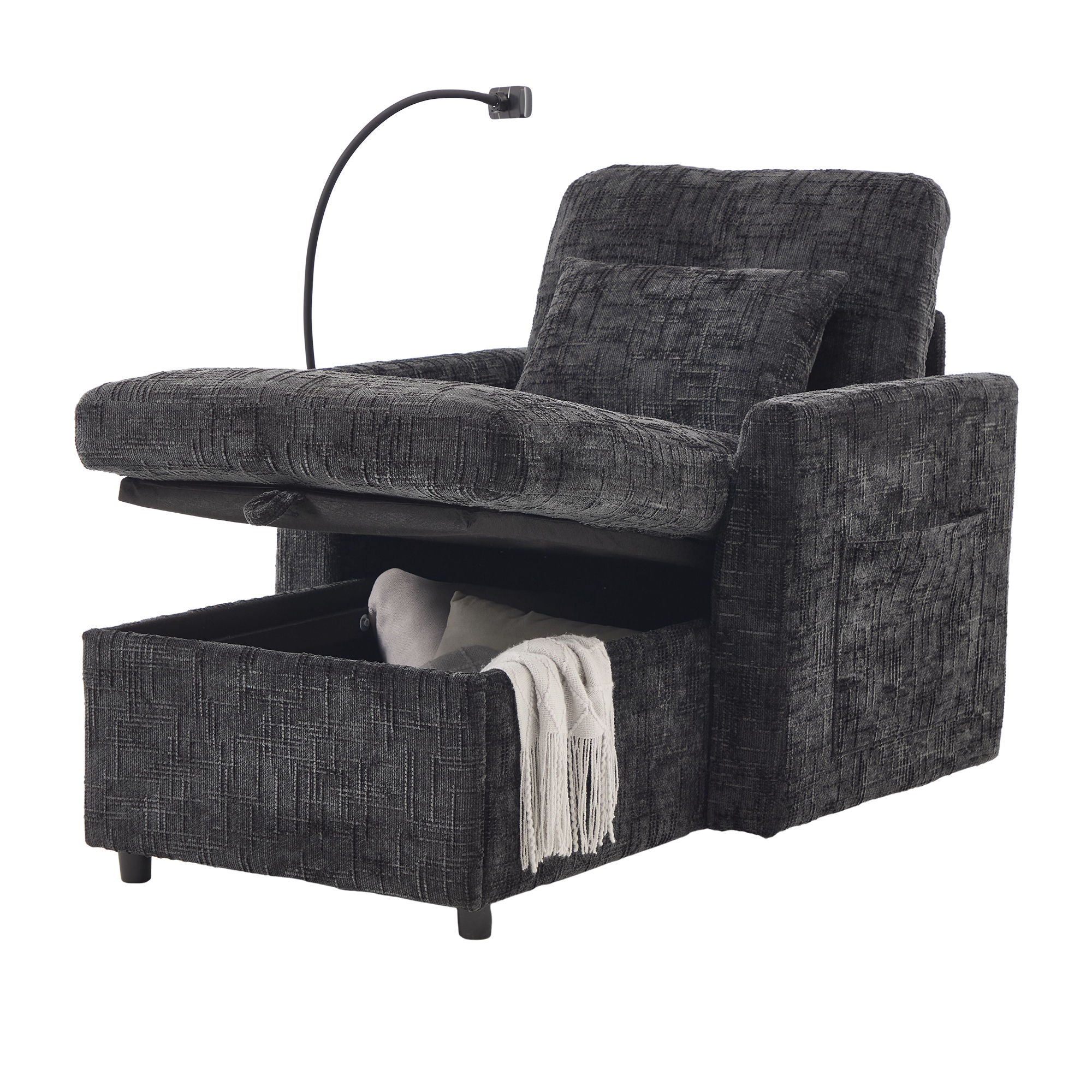Multifunctional Chenille Recliner Sofa With Storage And Phone Bracket
