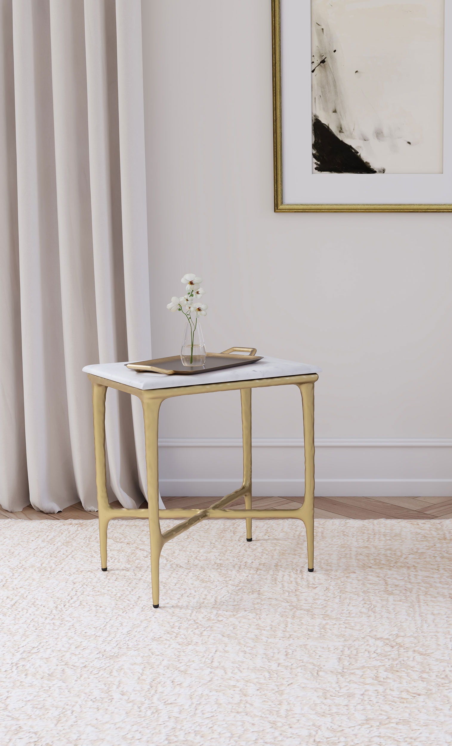 Coaster Fine Furniture Baldwin - Rectangular Marble Top Side Table - White And Gold | Meri Furniture