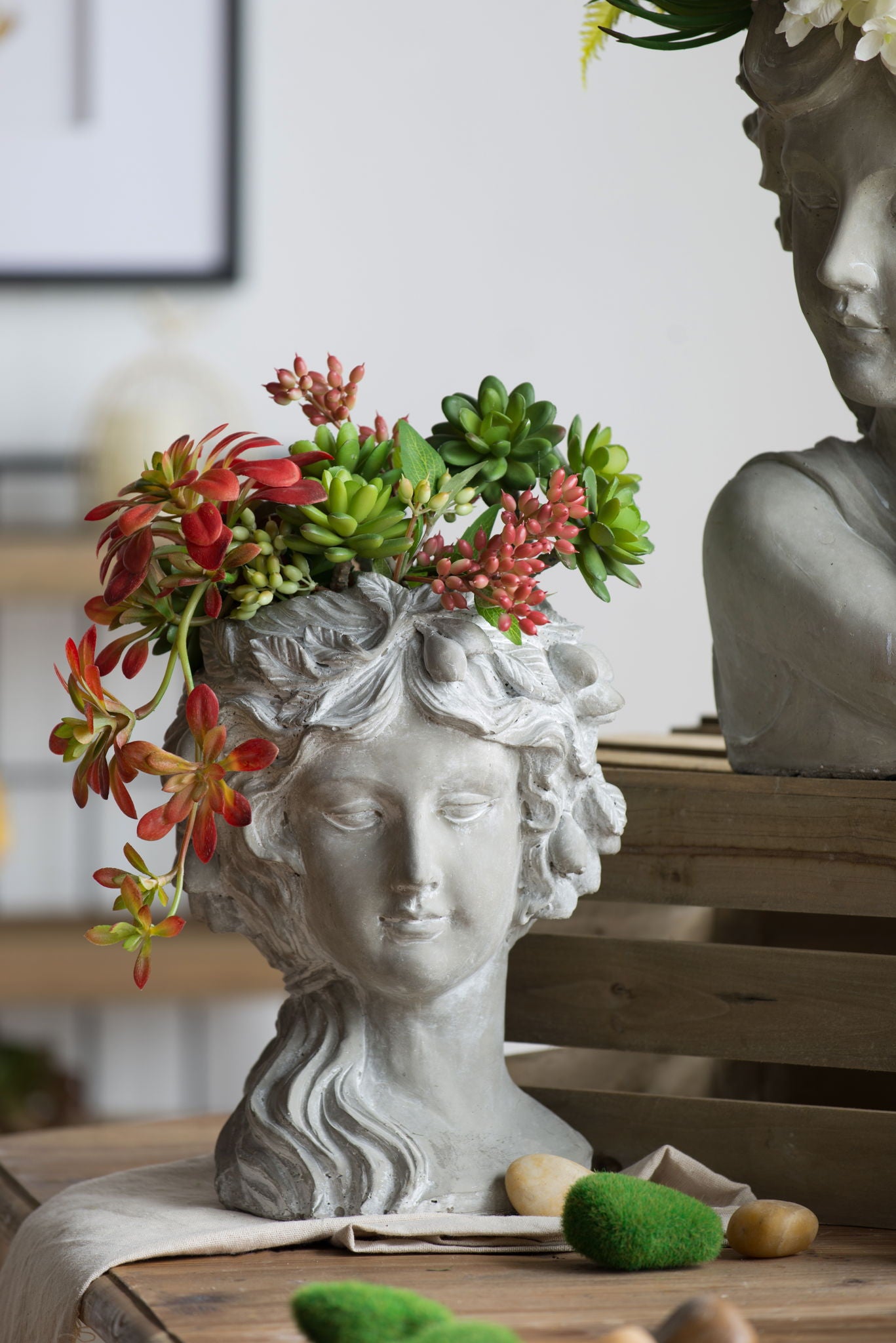 Cement Bust Wall Planter Indoor Outdoor Home Garden Decor, 8 - Gray