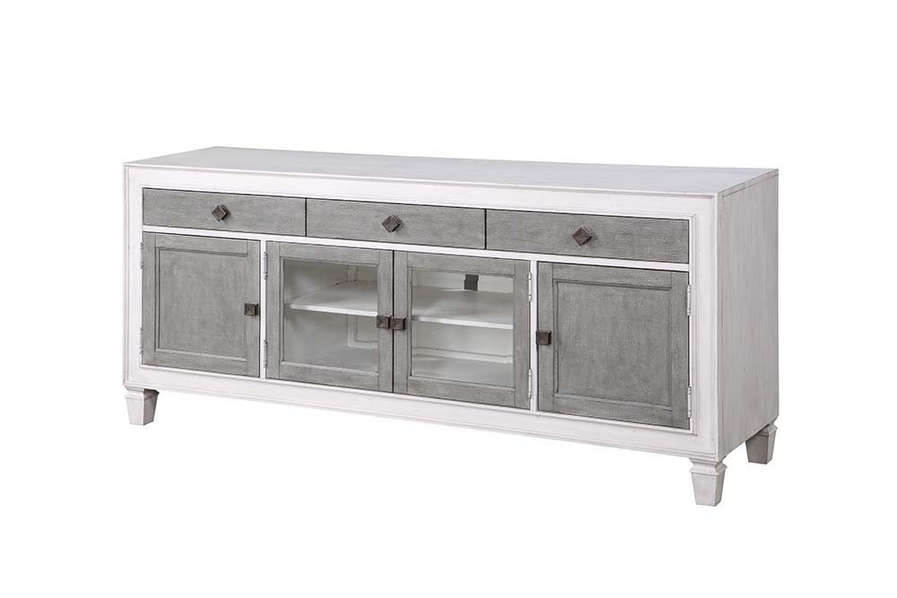 ACME Katia - TV Stand - Rustic Gray & White Finish | Meri Furniture