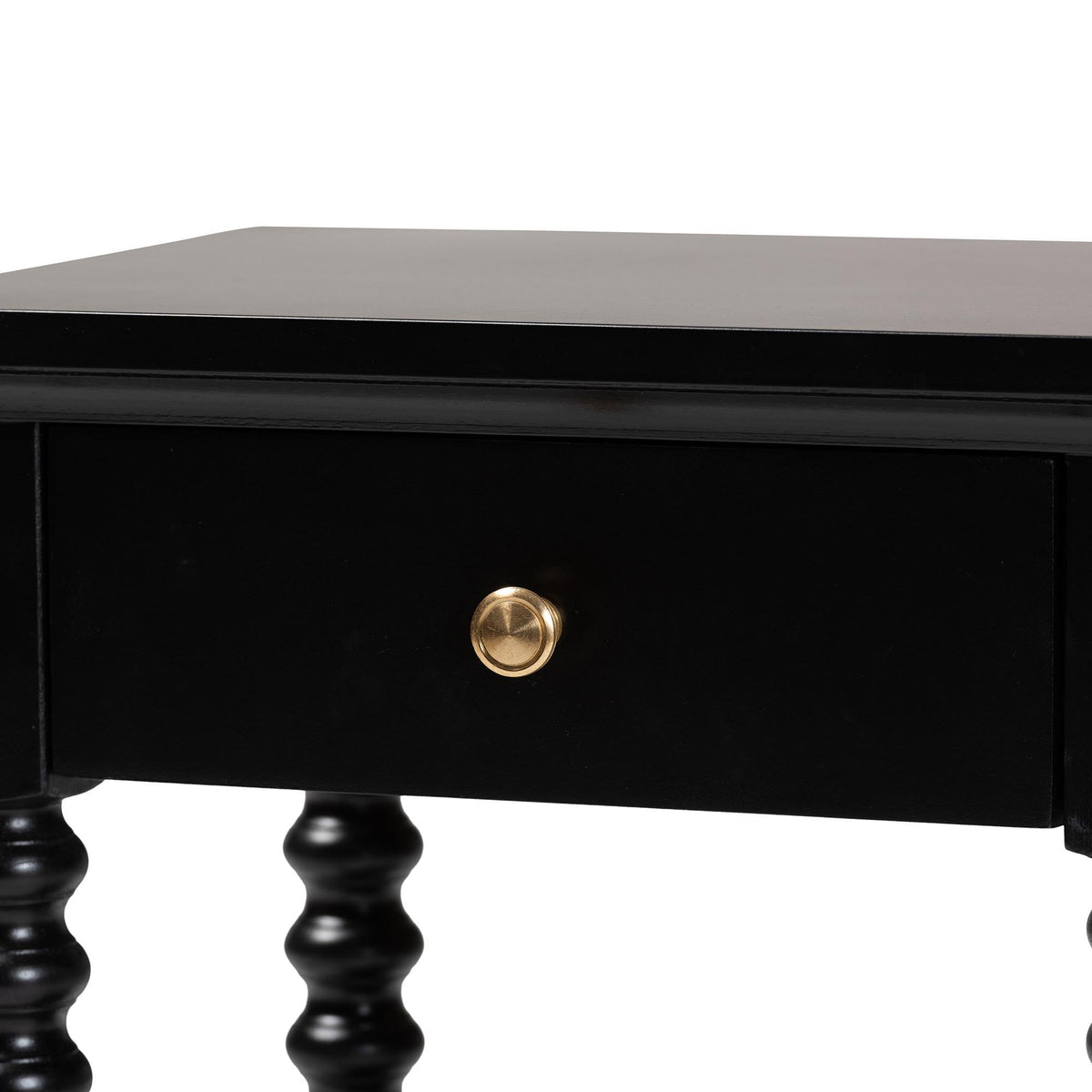 Terentia Nightstand with Bobbin Legs - 1-Drawer Bedroom Side Table with Storage Shelf, Black