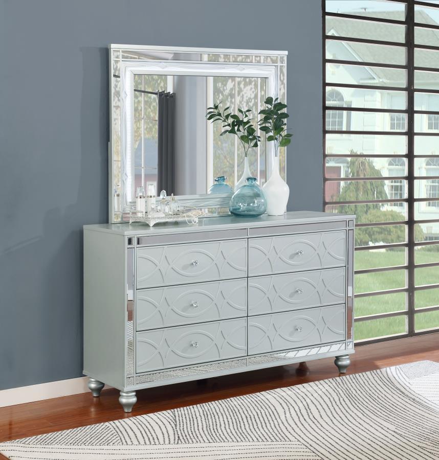 Coaster Fine Furniture Gunnison - 6-Drawer Dresser With Mirror - Silver Metallic | Meri Furniture