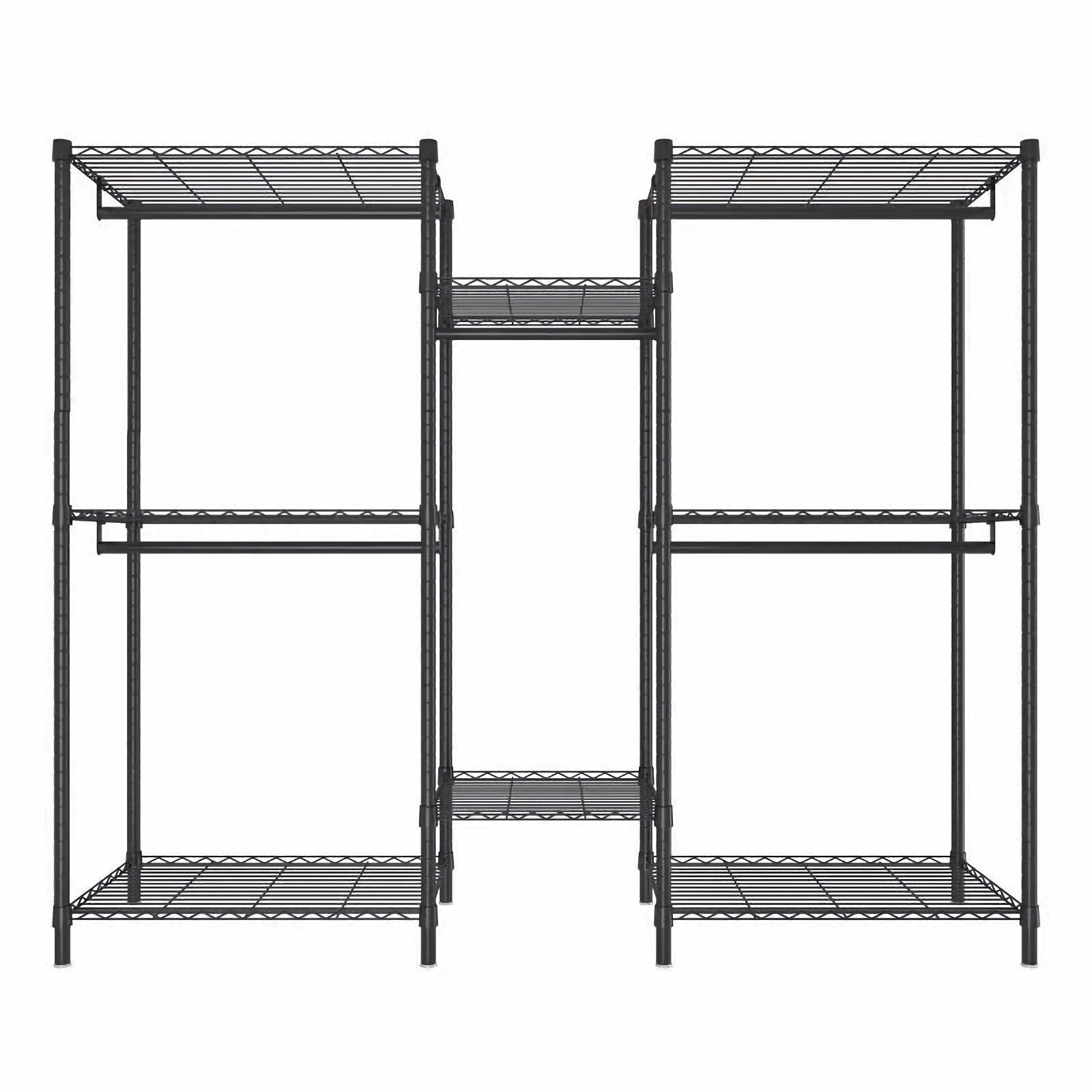 Heavy Duty Garment Rack With 8 Adjustable Wire Shelves And 5 Clothes Rails, Freestanding Closet Organizer Metal - Black