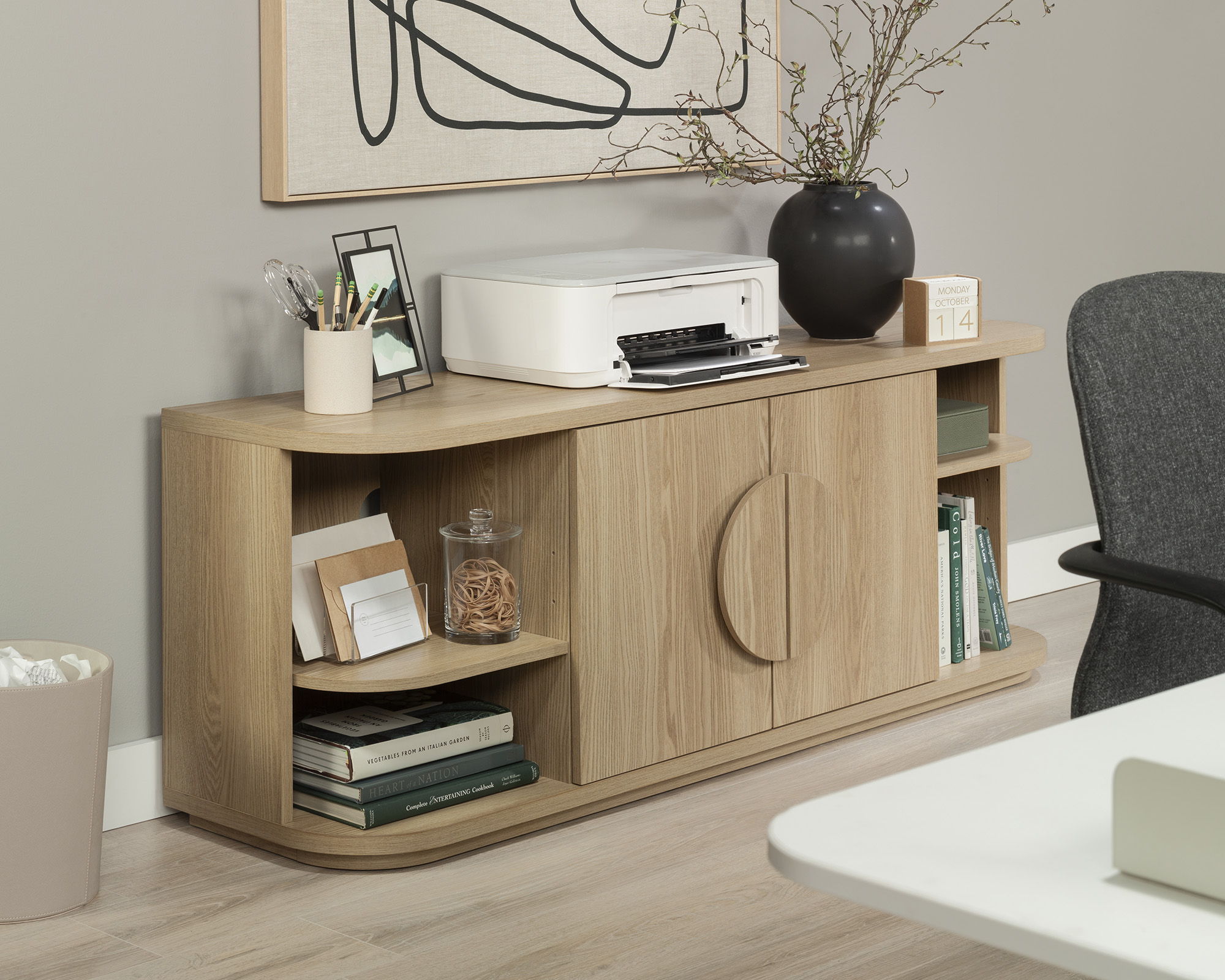 Modern TV Credenza with Doors in Harmony Ash