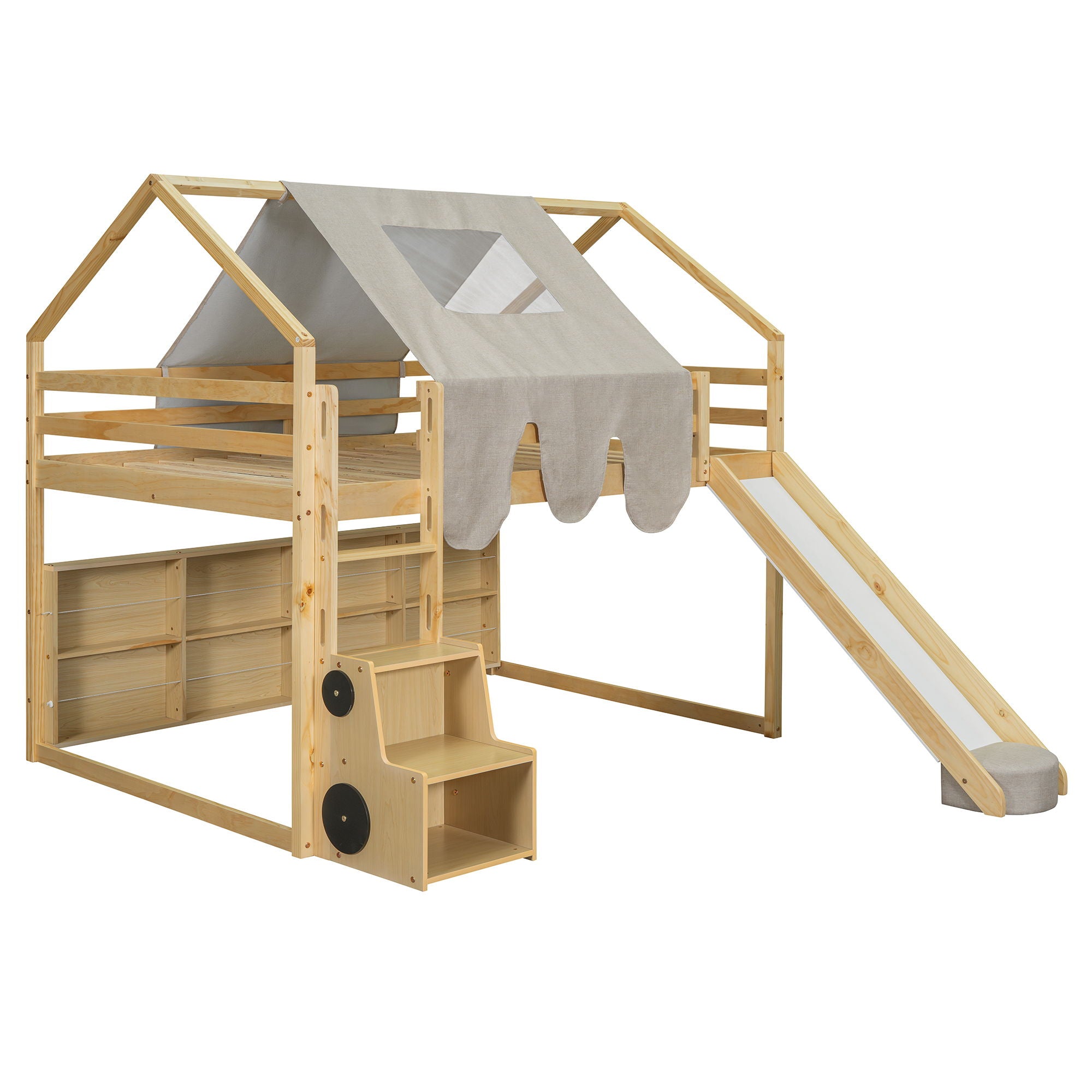 Loft Bed With House Shaped Frame And Tent