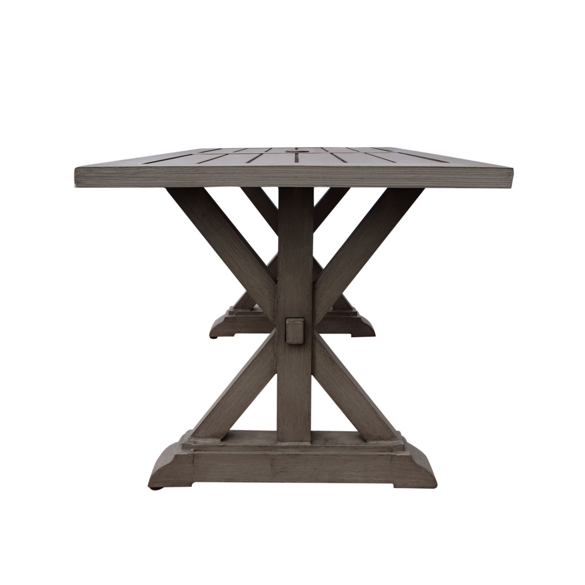 Modern Outdoor Dining Table With X Shaped Legs, Umbrella Hole