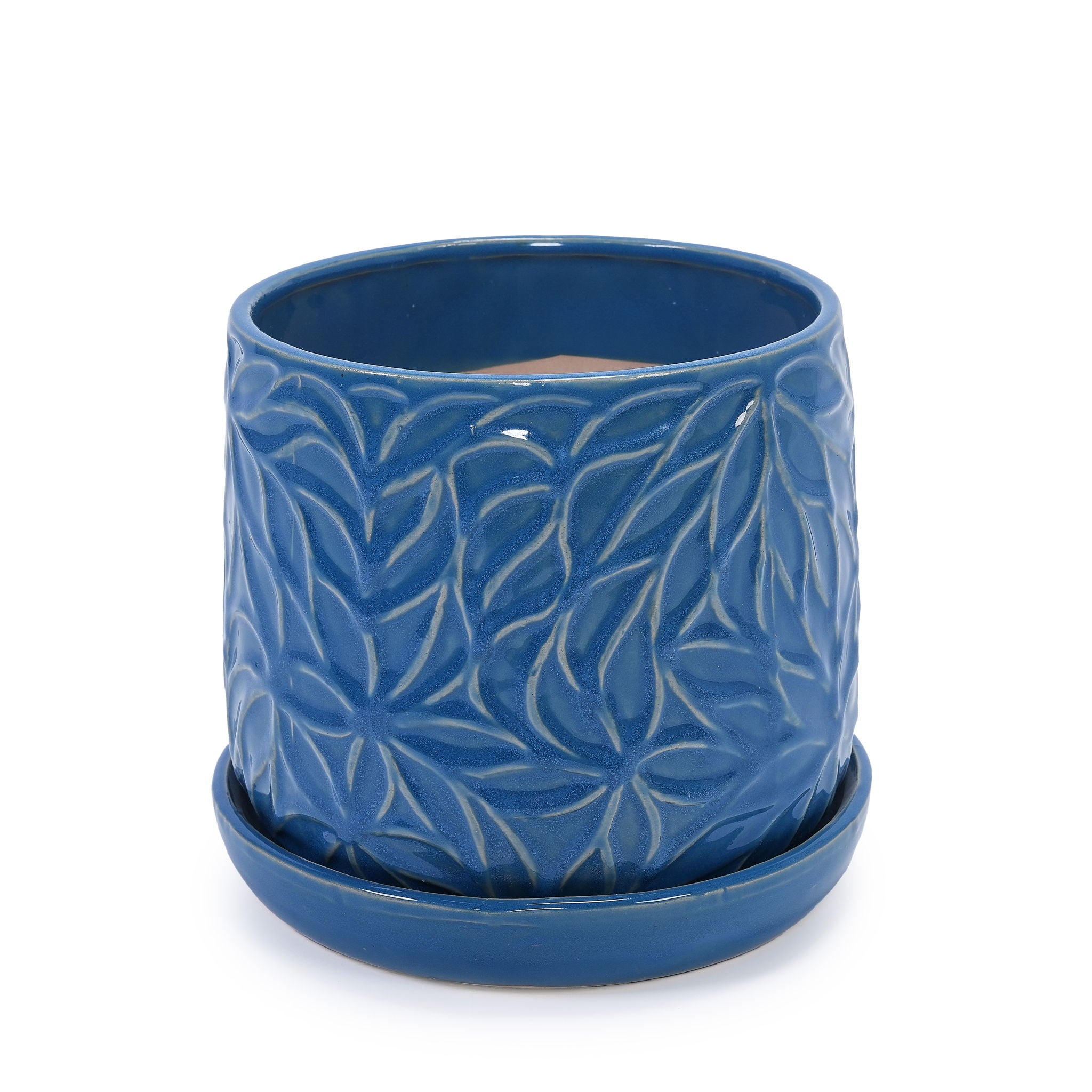 Ceramic Flowerpot, 7" Planter For Patio, Garden, Windowsill (Set of 2) - Antique Navy Blue