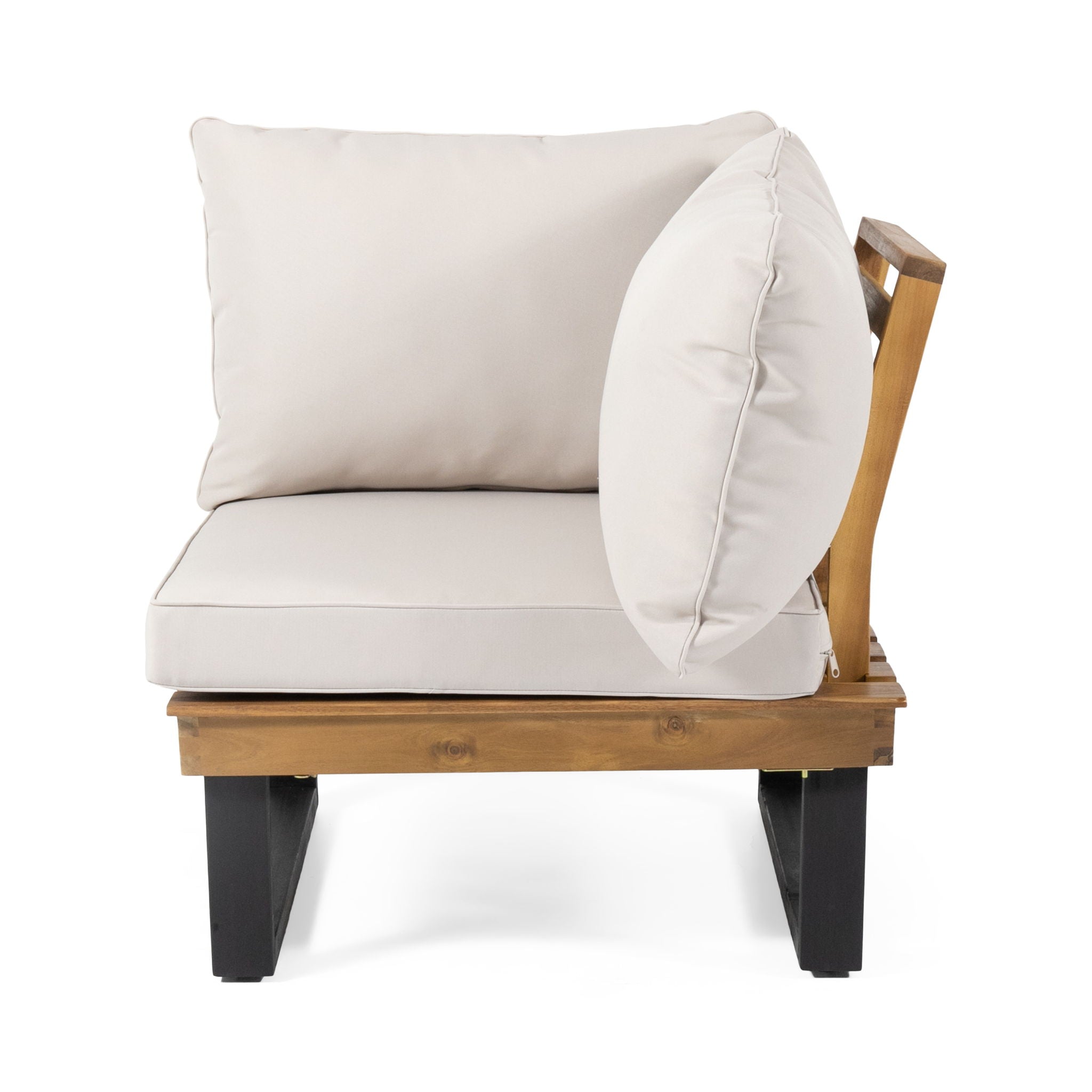 Sebastian - Hand Crafted 4 Piece Sofa Set With Water Resistant Cushions - Beige / Teak