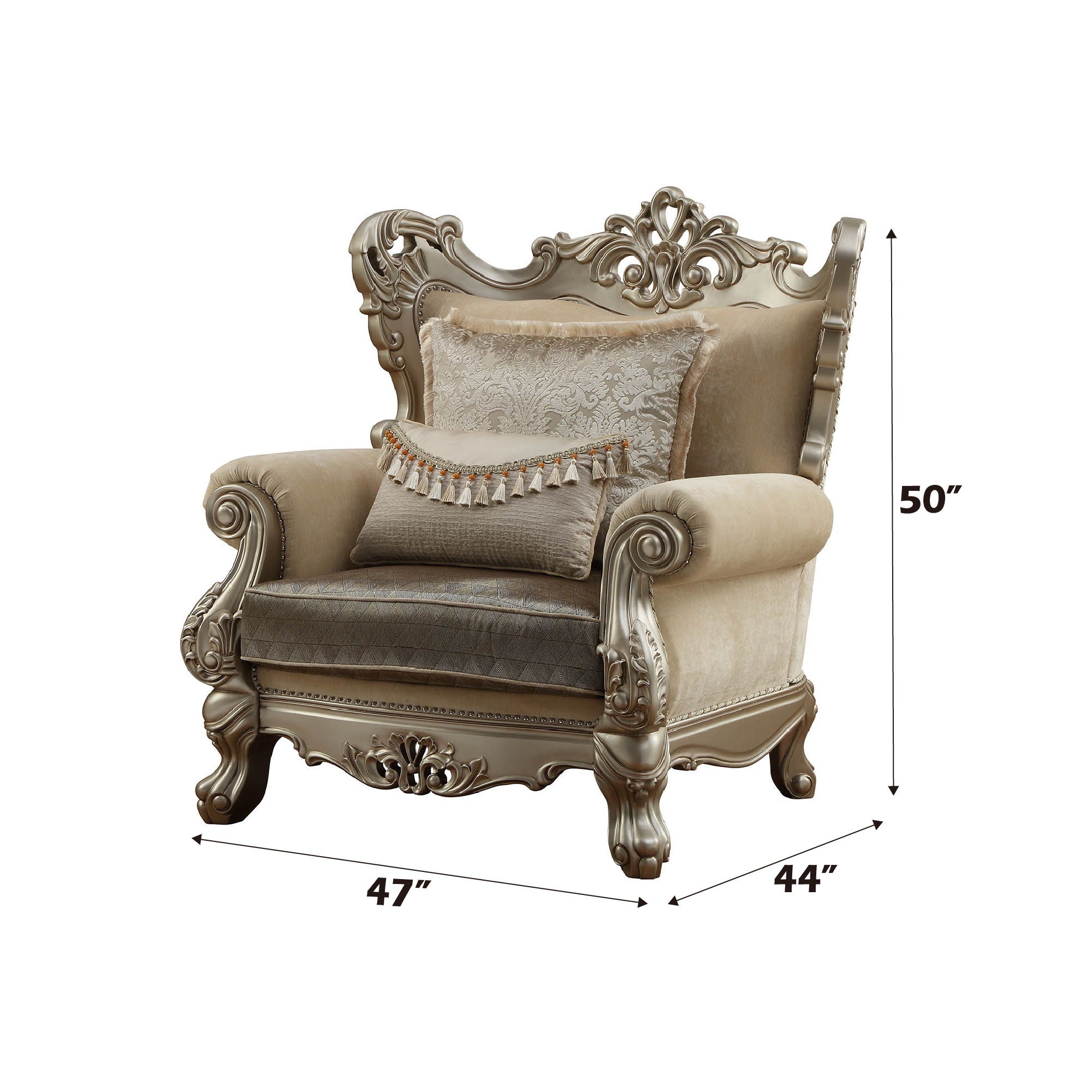 Ranita - Chair With 2 Pillows - Fabric & Champagne