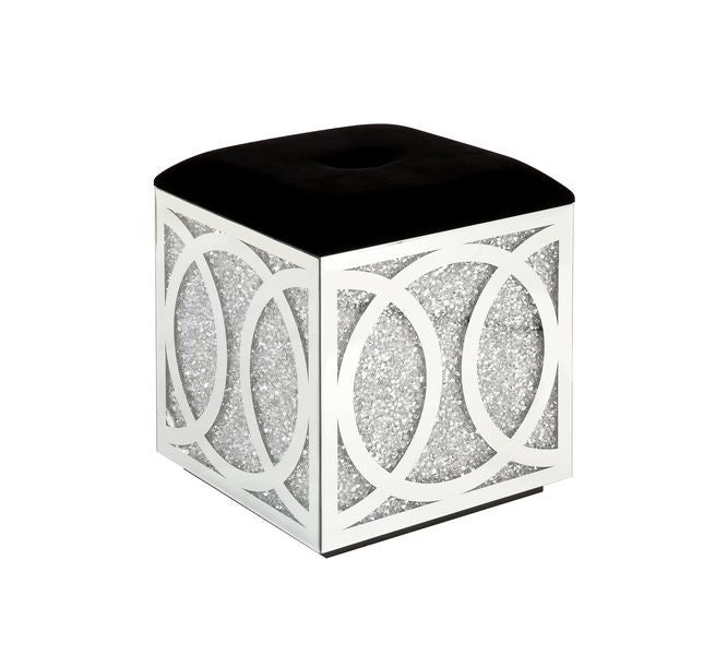 ACME Noralie - Ottoman - Mirrored & Faux Diamonds - 24" | Meri Furniture