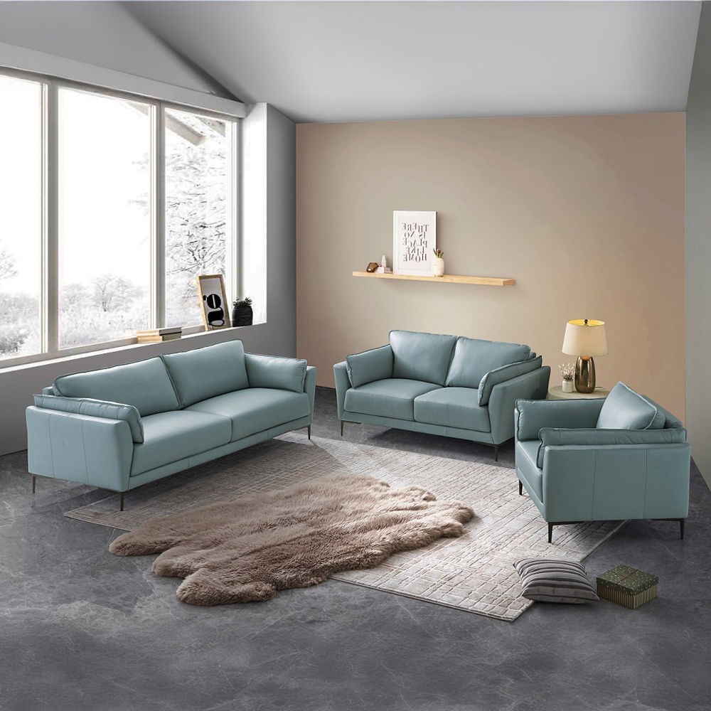 Mesut - Loveseat - Sage Green Top Grain Leather & Black