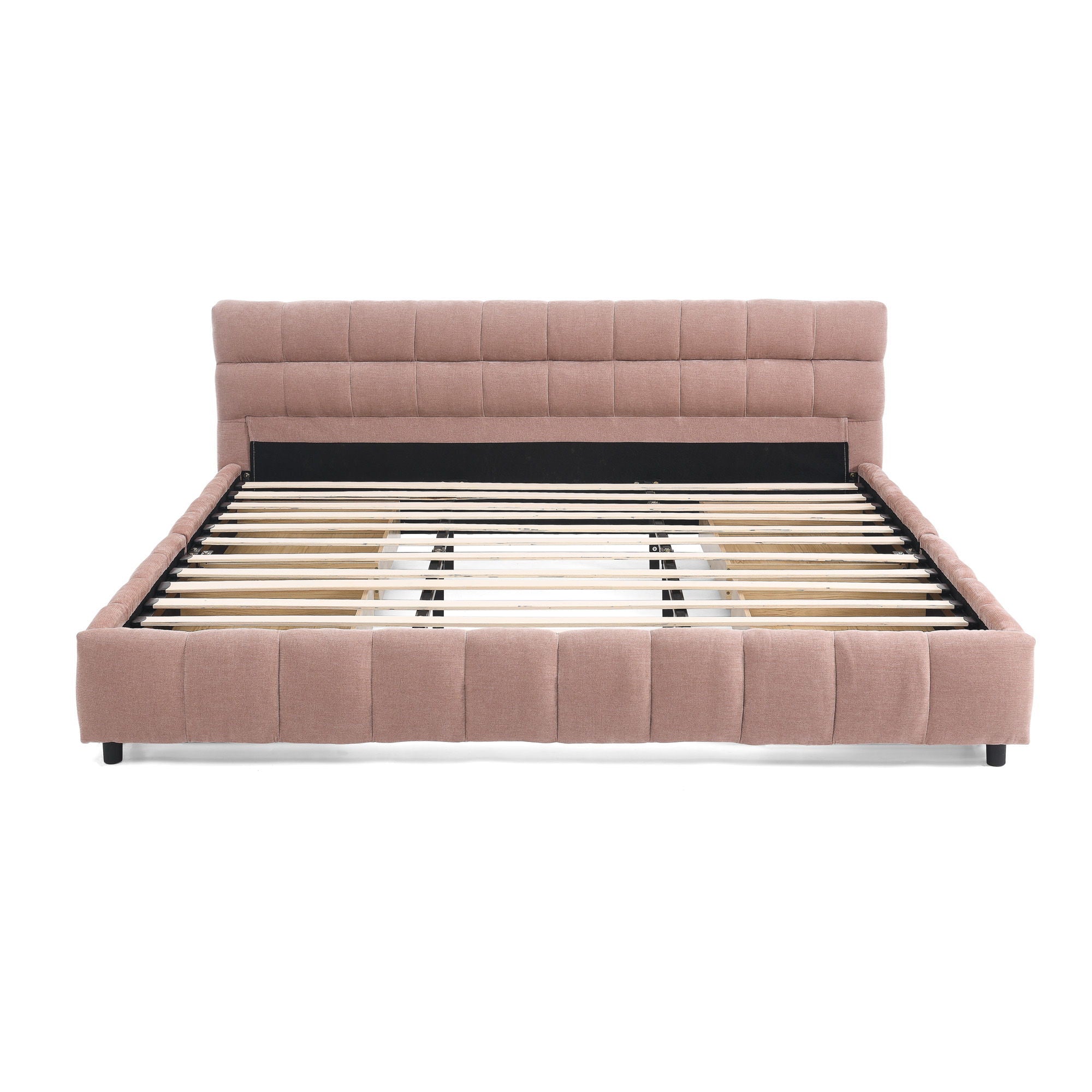 Modern Platform Bed Frame With Thick Chenille Fabric