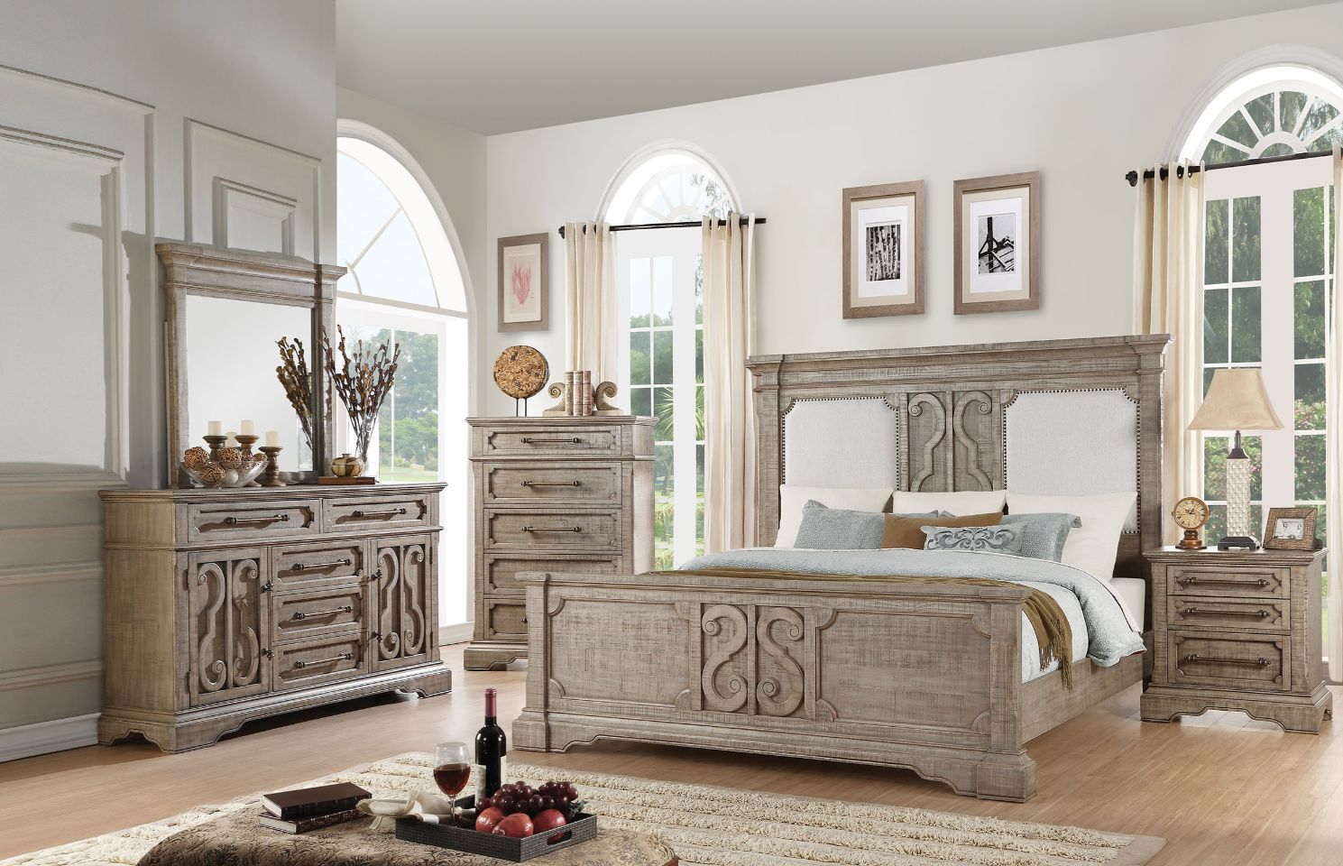 ACME Artesia - Queen Bed - Tan Fabric & Salvaged Natural | Meri Furniture