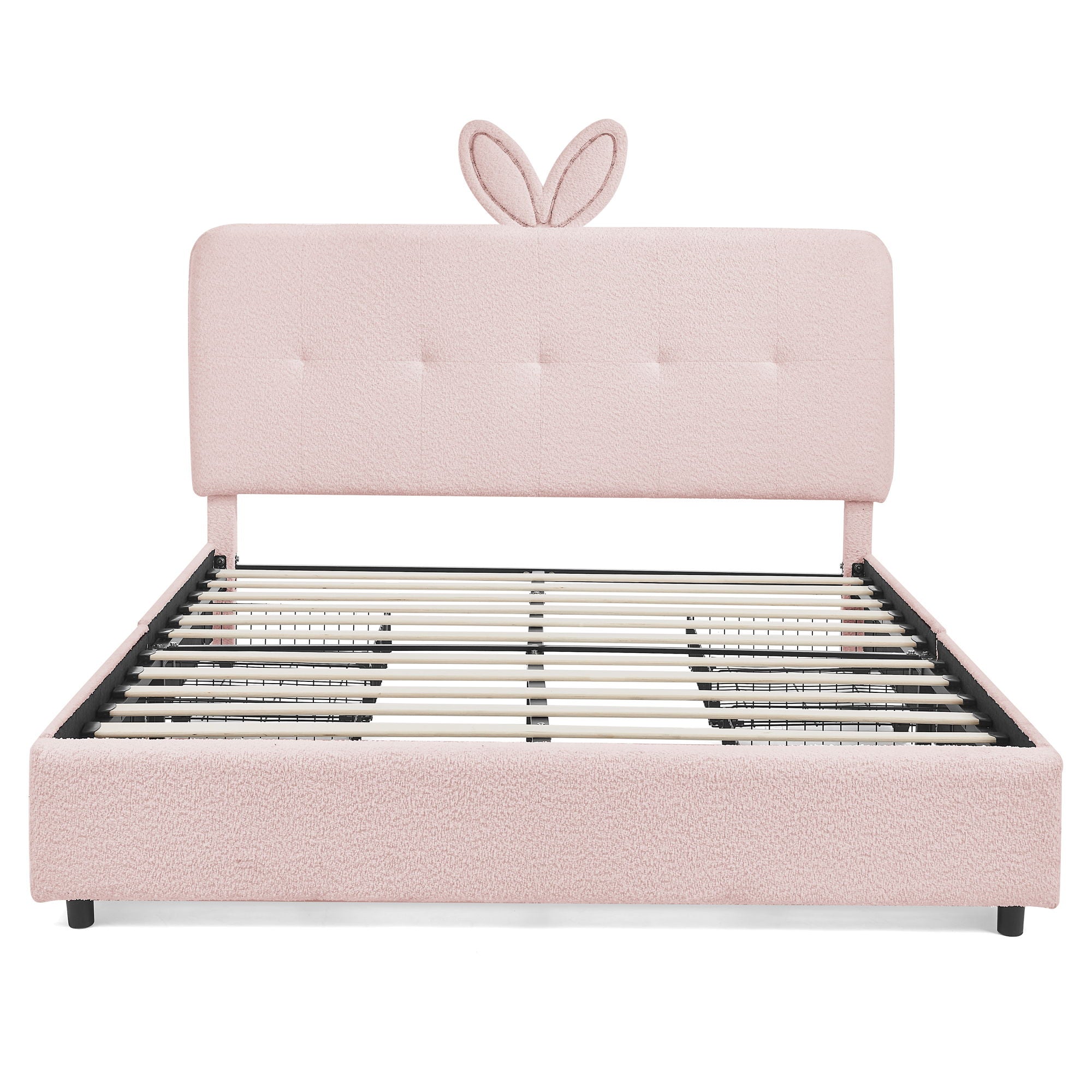 Upholstered Bed With Oversized Rabbit Ear Headboard, LED Lights & 4 Storage Drawers