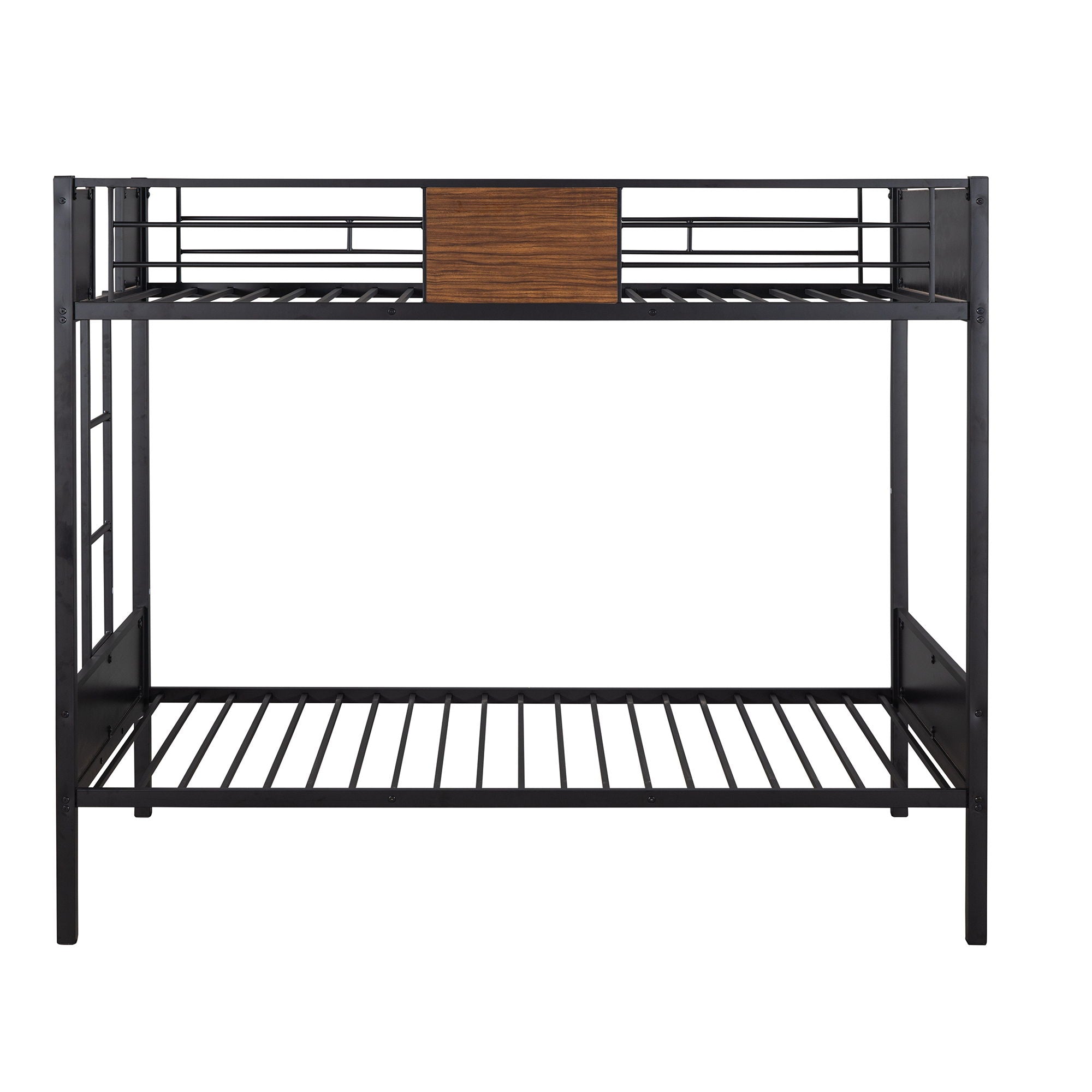 Twin Over Twin Bunk Bunk Bed With Safety Rail, Built In Ladder For Bedroom - Brown