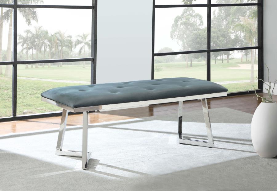 Coaster Fine Furniture Beaufort - Velvet Upholstered Dining Bench - Steel Gray | Meri Furniture