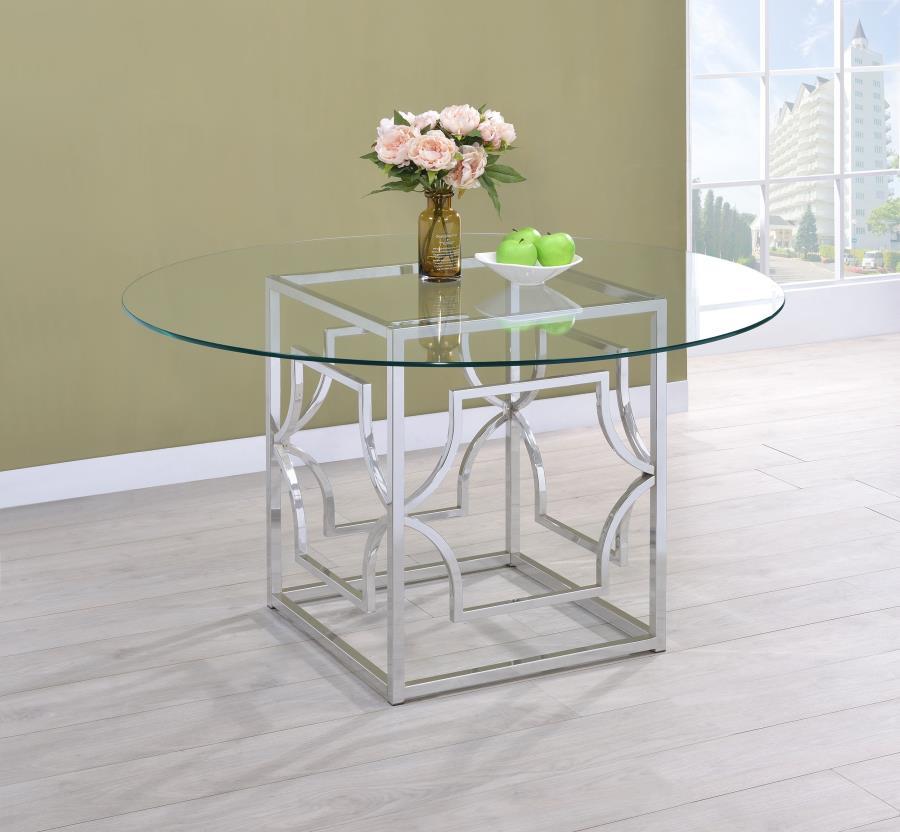 Coaster Fine Furniture Starlight - Round Glass Top Metal Dining Table | Meri Furniture