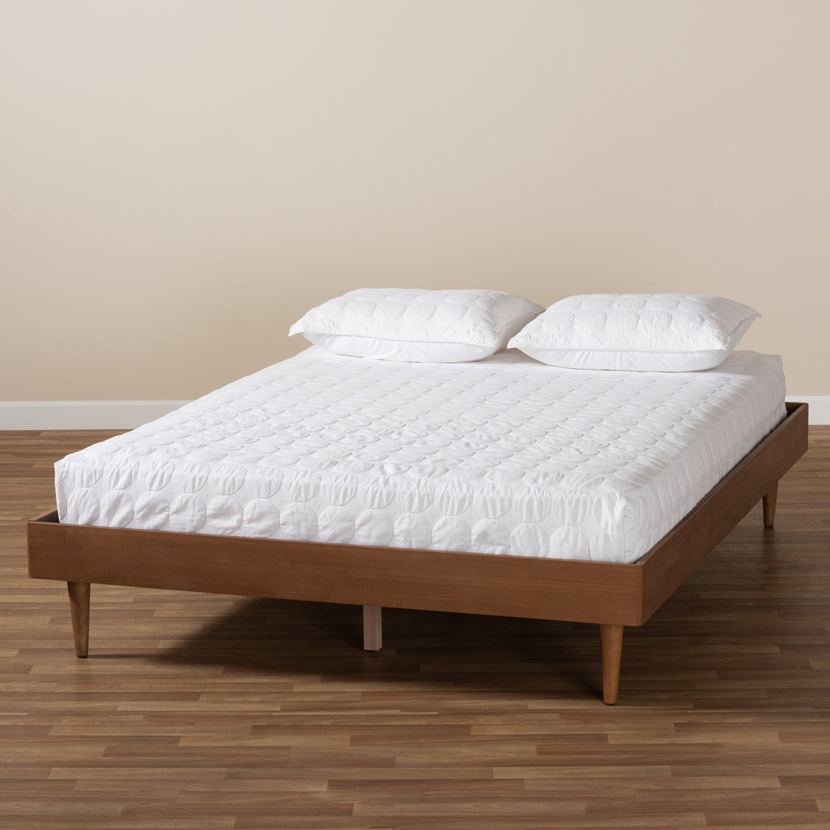 Rina Mid-Century Modern Ash Wanut Finished King Size Wood Bed Frame