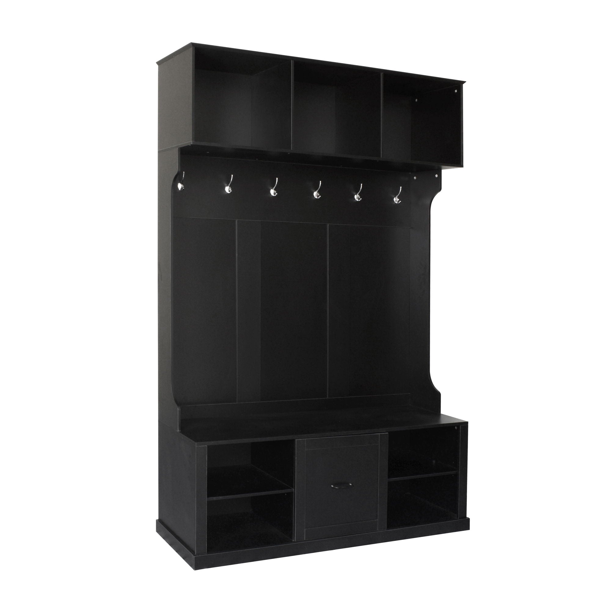 Hall Tree With 6 Hooks, Coat Hanger, Entryway Bench