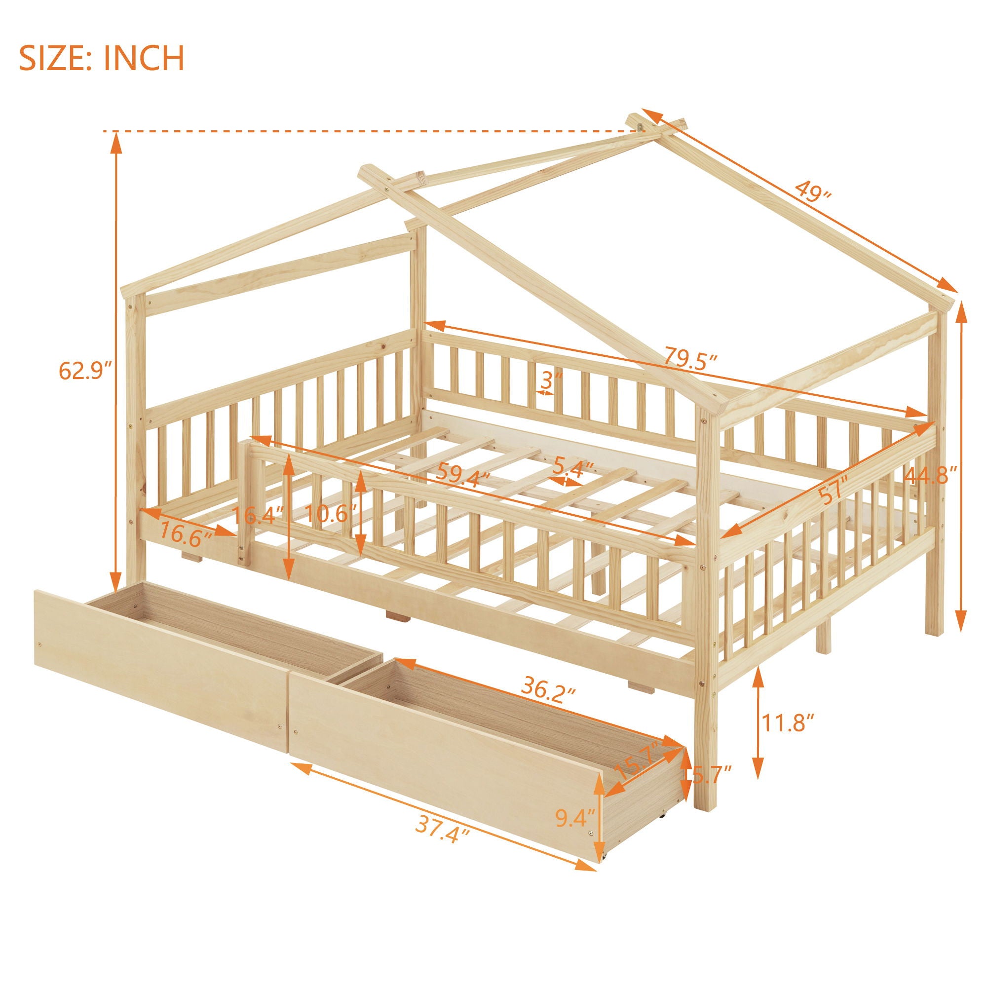 House Bed With 2 Drawers