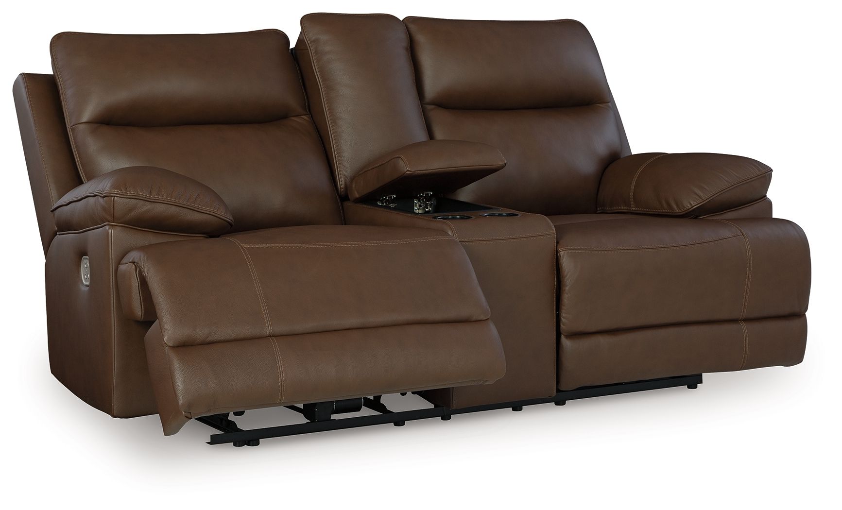 Signature Design by Ashley® Vonryan - Tobacco - Power Reclining Loveseat With Console / Adj Headrest | Meri Furniture