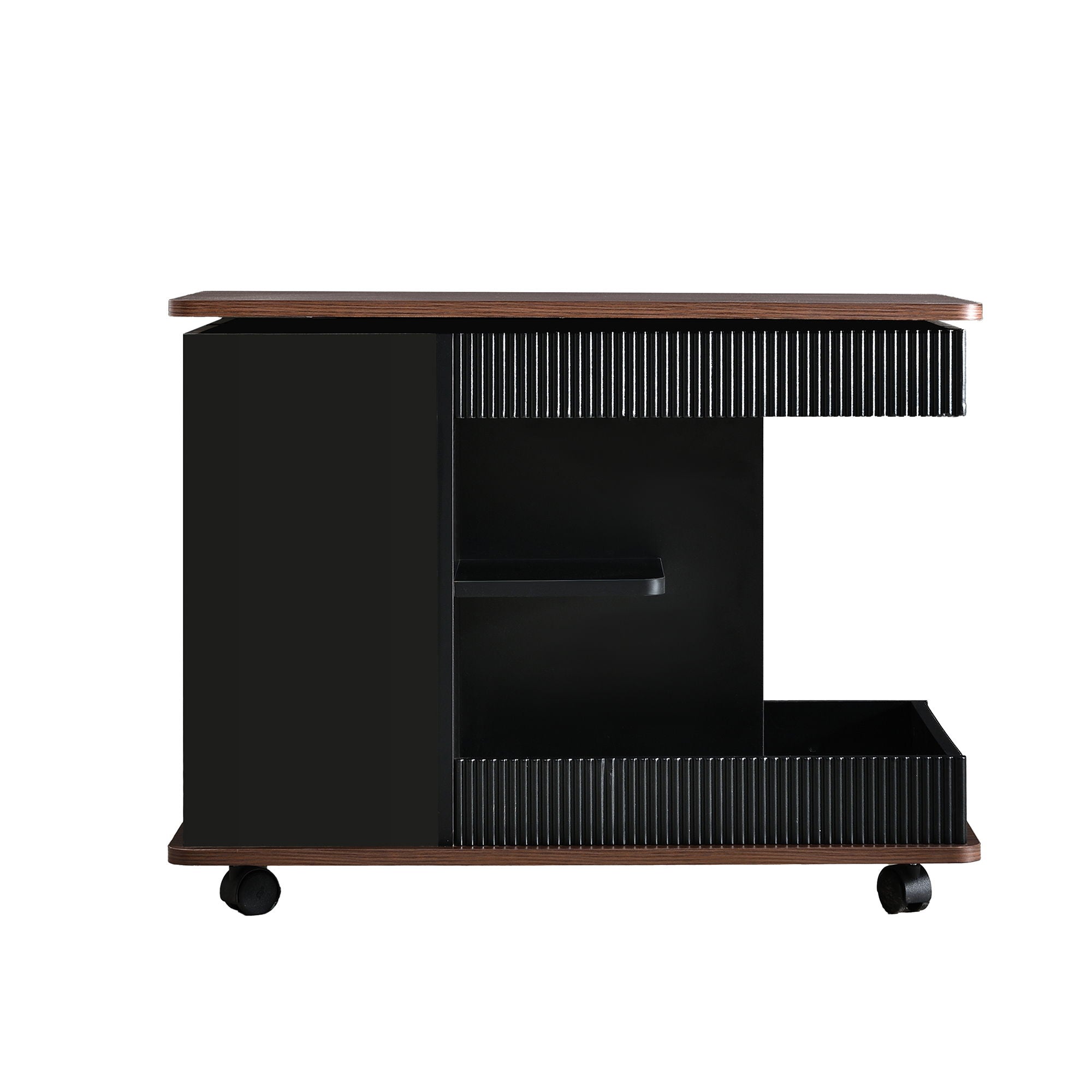 Adjustable End Table With Wheels, 360°Rotating Top And Storage Space