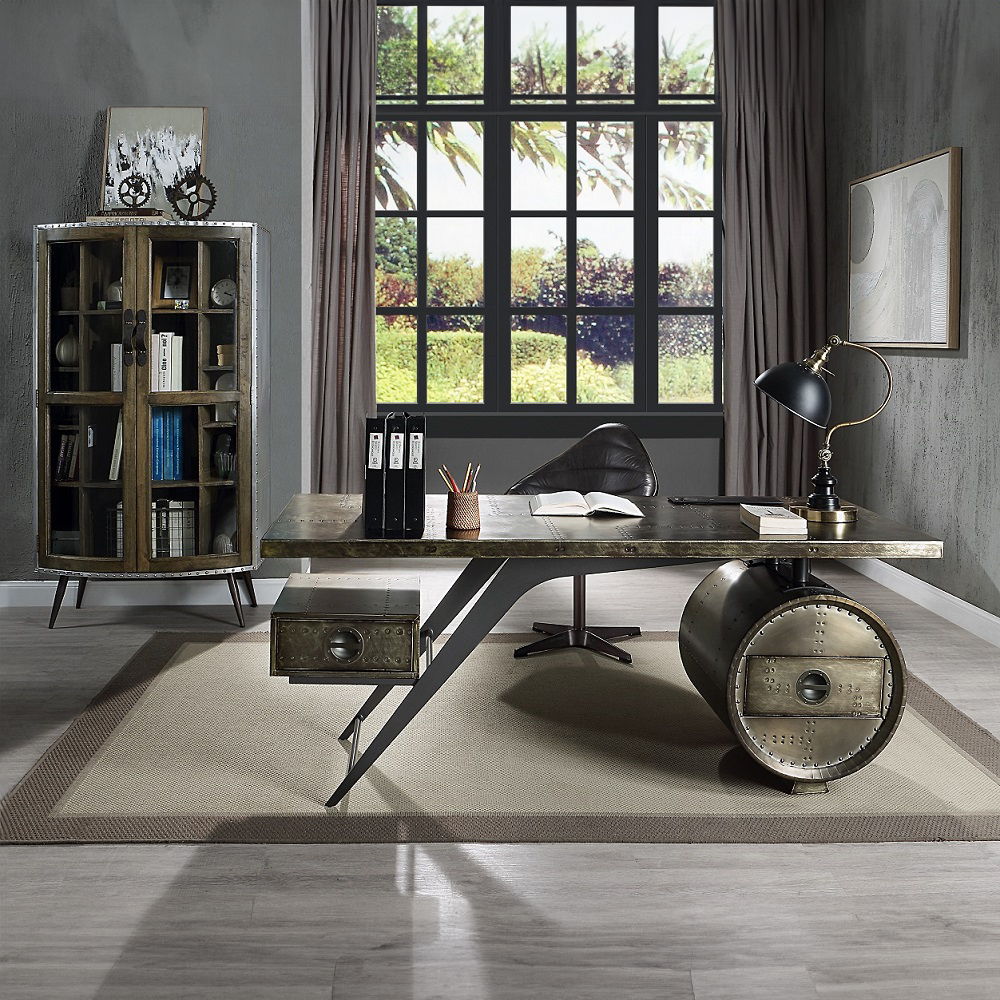 Brancaster - Executive Writing Desk With USB - Bronze Aluminum