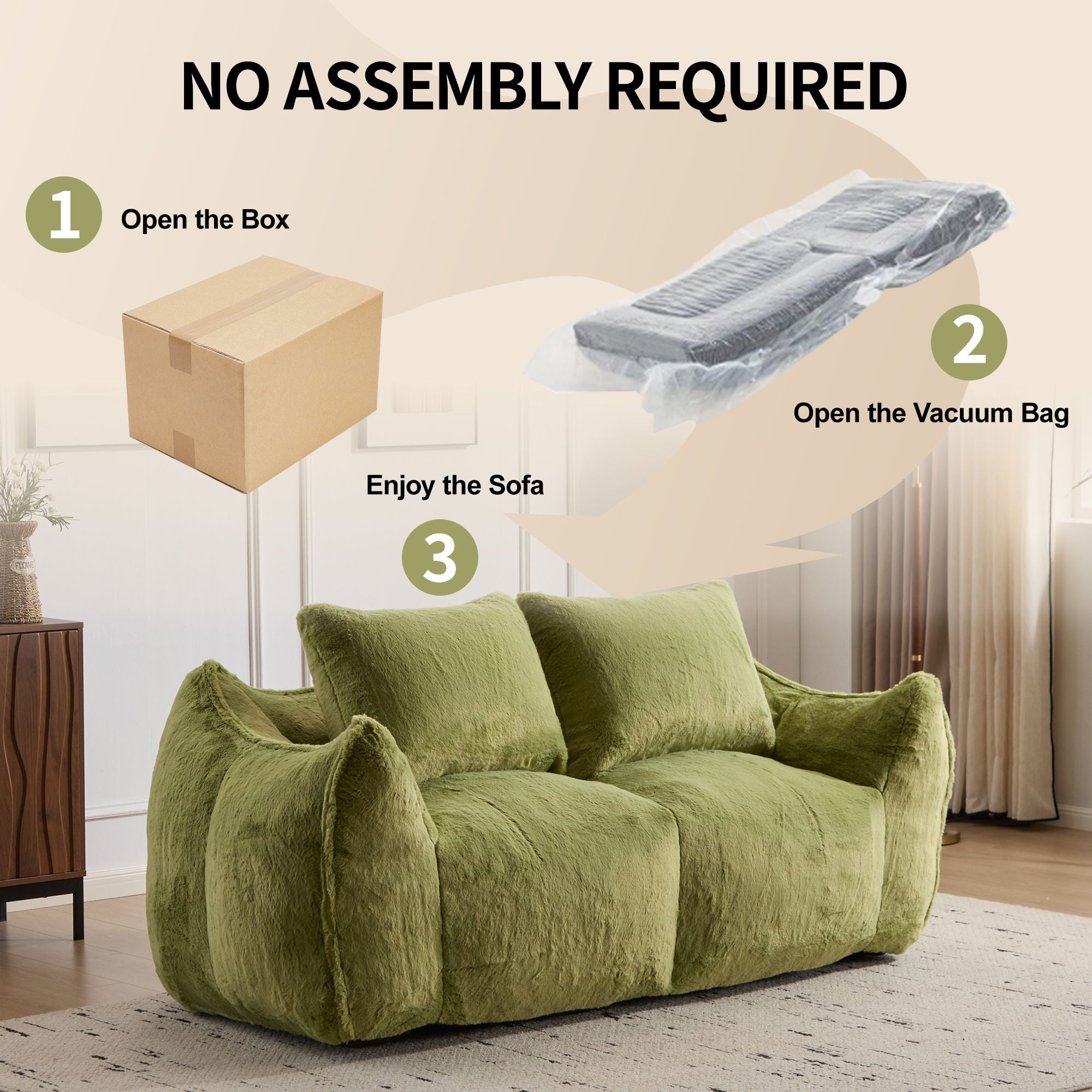 Giant Bean Bag Couch, Ultra Soft Fluffy Loveseat For Living Room