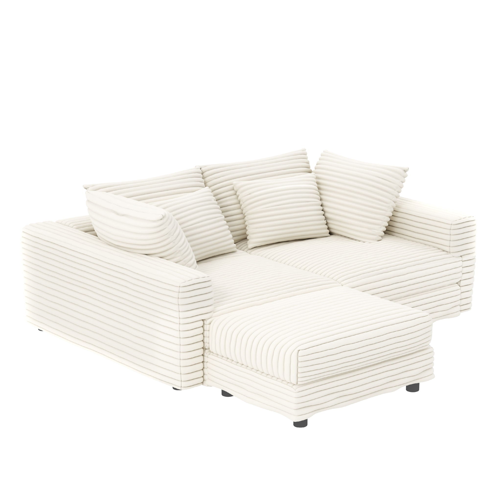 Plush Corduroy 4 Seat Sofa With Soft Pillows And Movable Ottoman