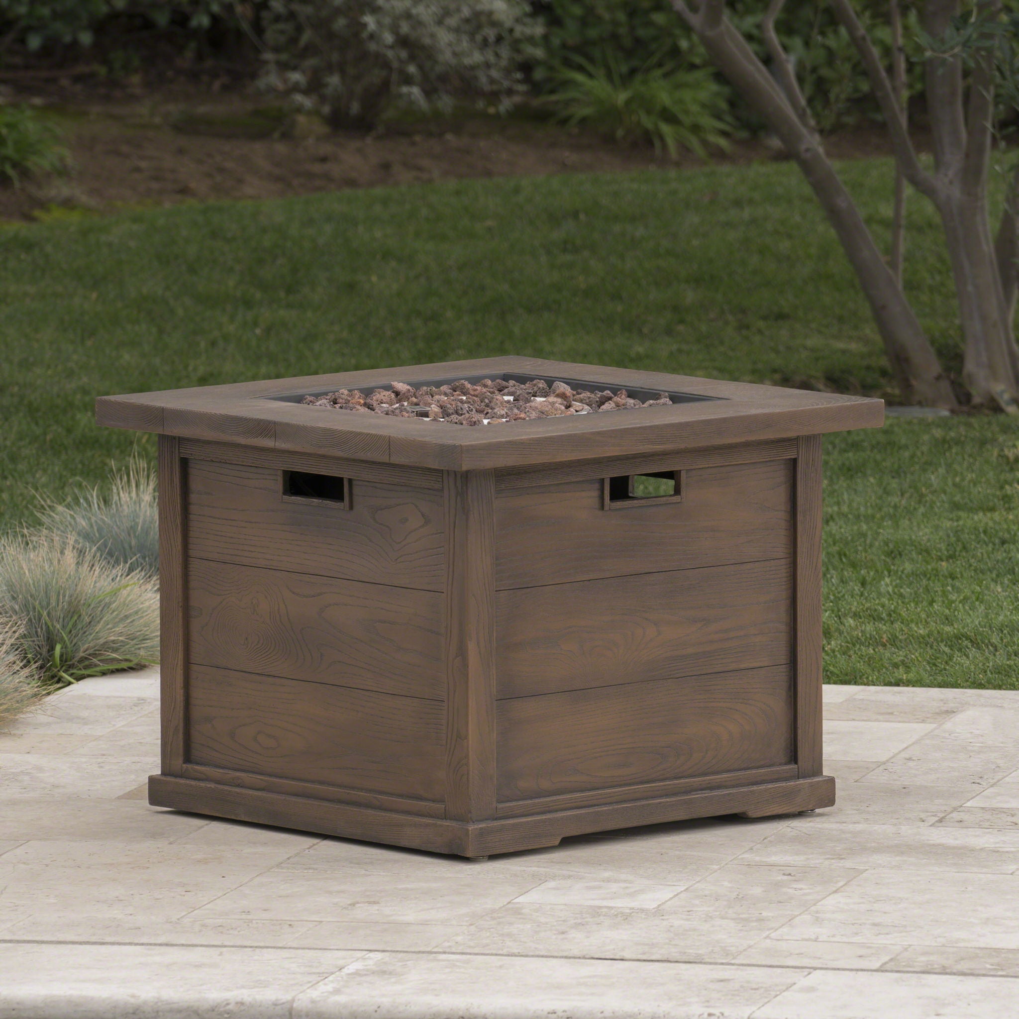 Outdoor Patio Square Gas Burning Mgo Fire Pit, Tank Inside, 40000 Btu