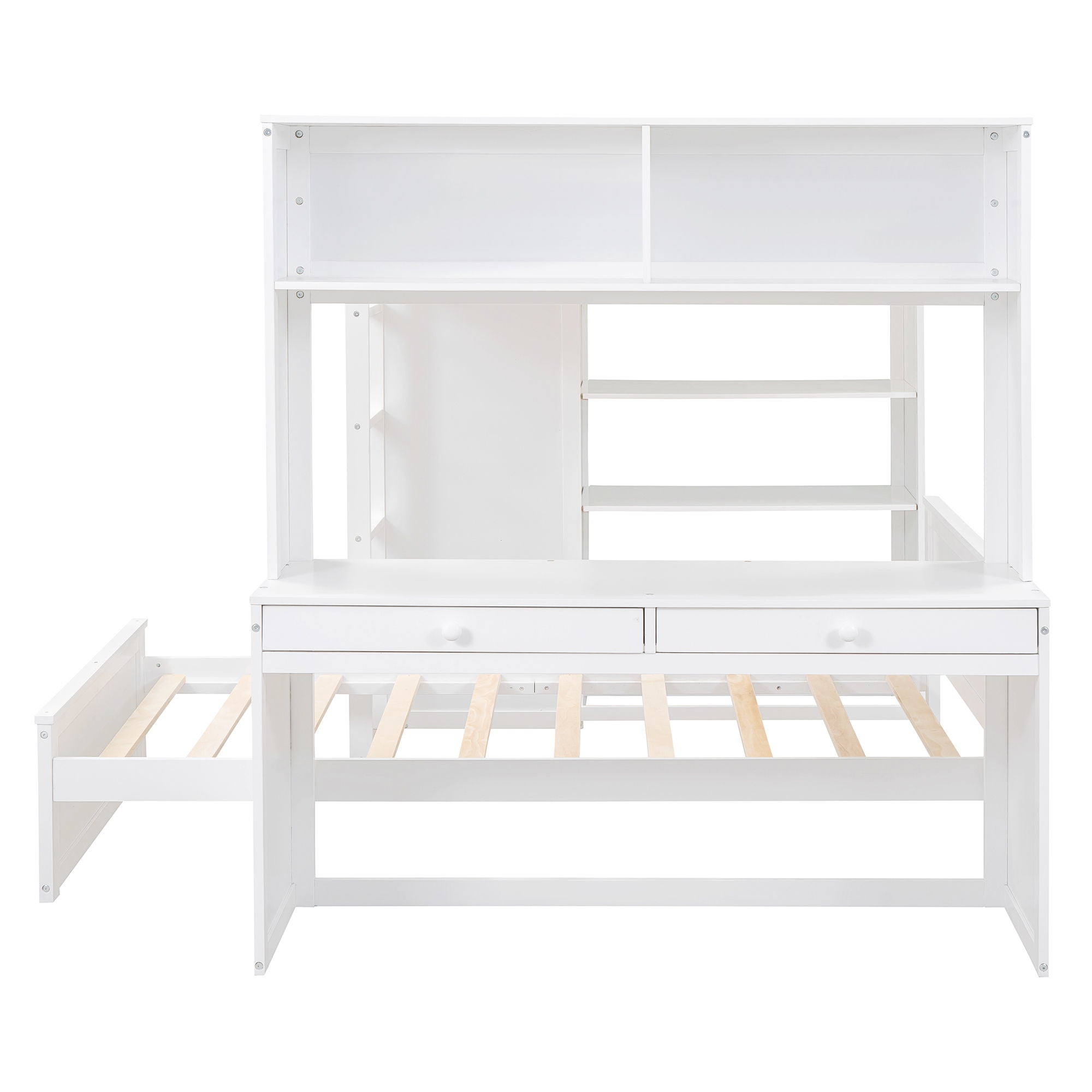Loft Bed With A Twin Size Standalone Bed, Shelves, Desk, And Wardrobe
