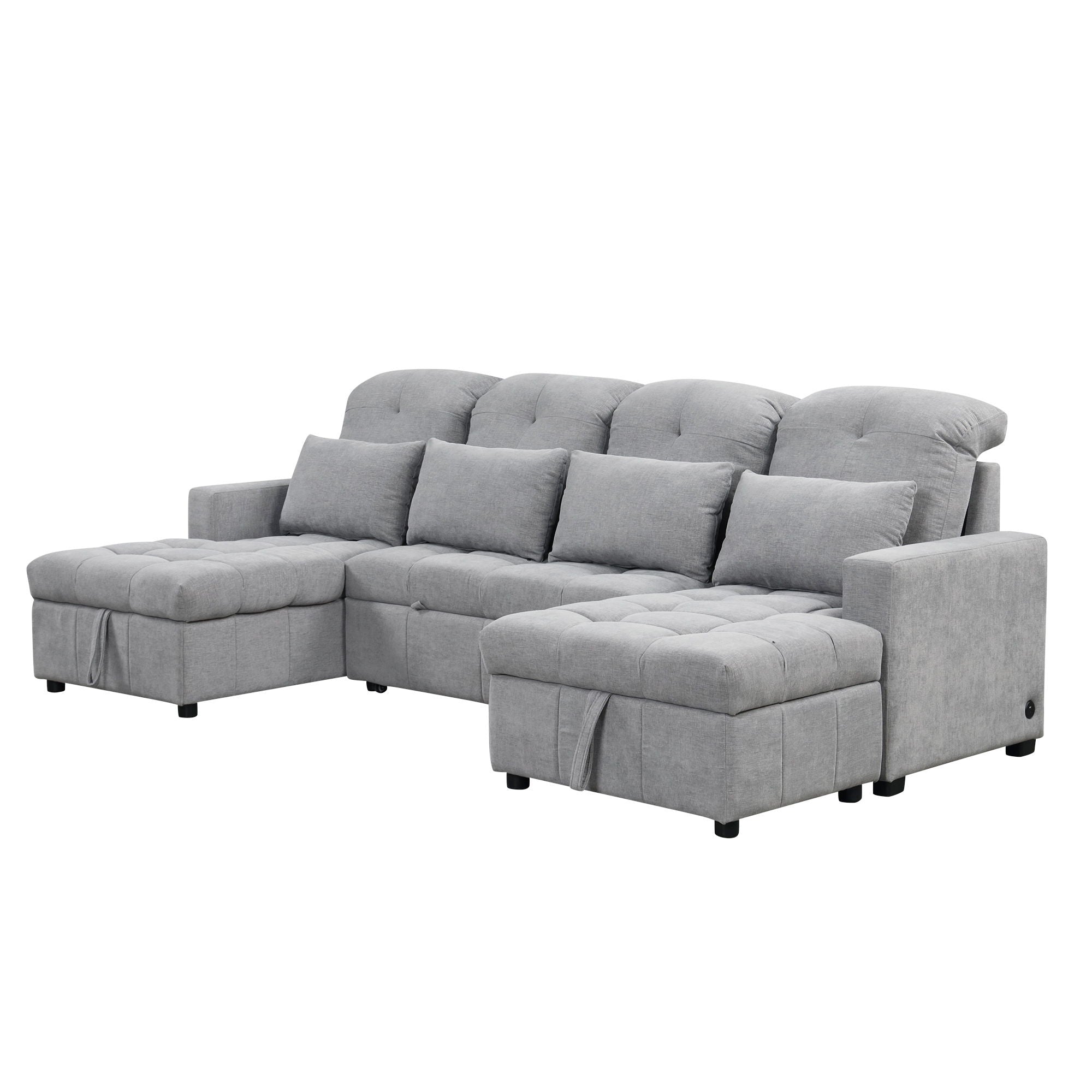 Oversized U-Shaped Versatile Sectional, Pull-Out Sofa Bed With Double Storage Chaise Lounges And 2 USB Ports For Living Room