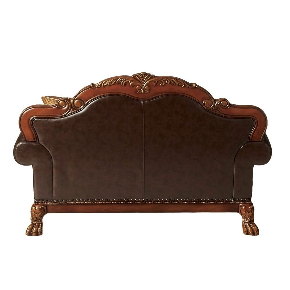 ACME Dresden - Loveseat - Brown PU & Chenille, Cherry Oak | Meri Furniture