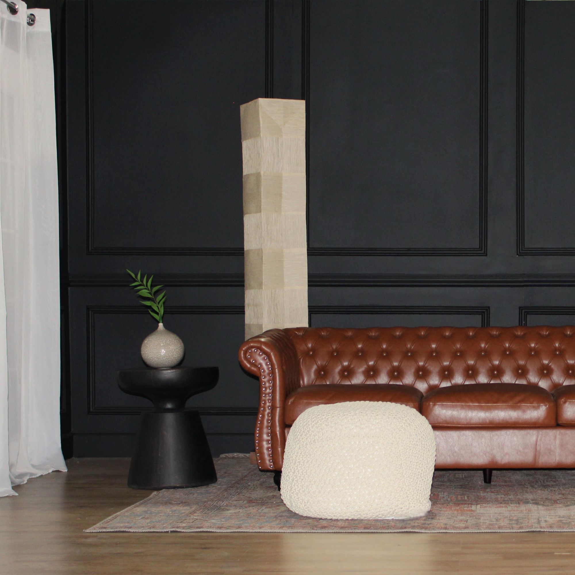 Semi Rounded Pouf, Cable Knitted, Perfect Seating