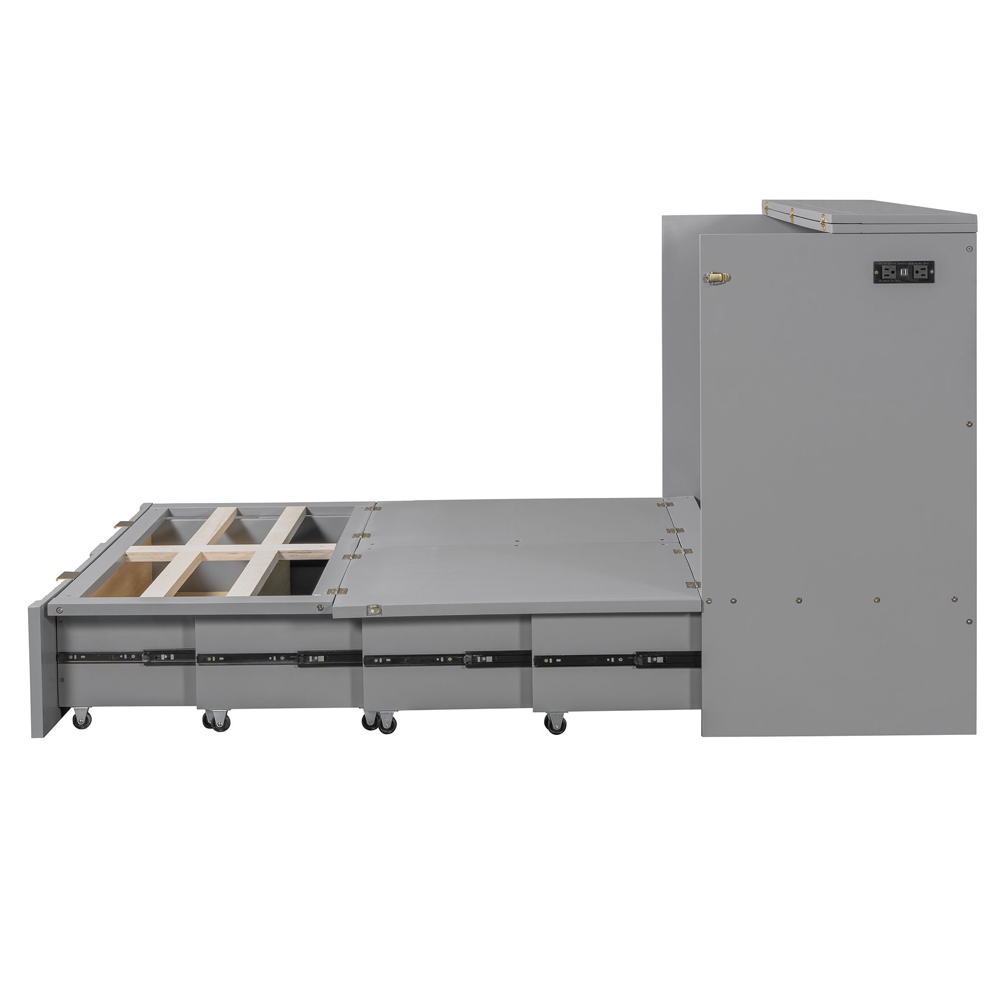 Murphy Bed With Drawer And A Set Of Sockets & USB Ports, Pulley Structure Design