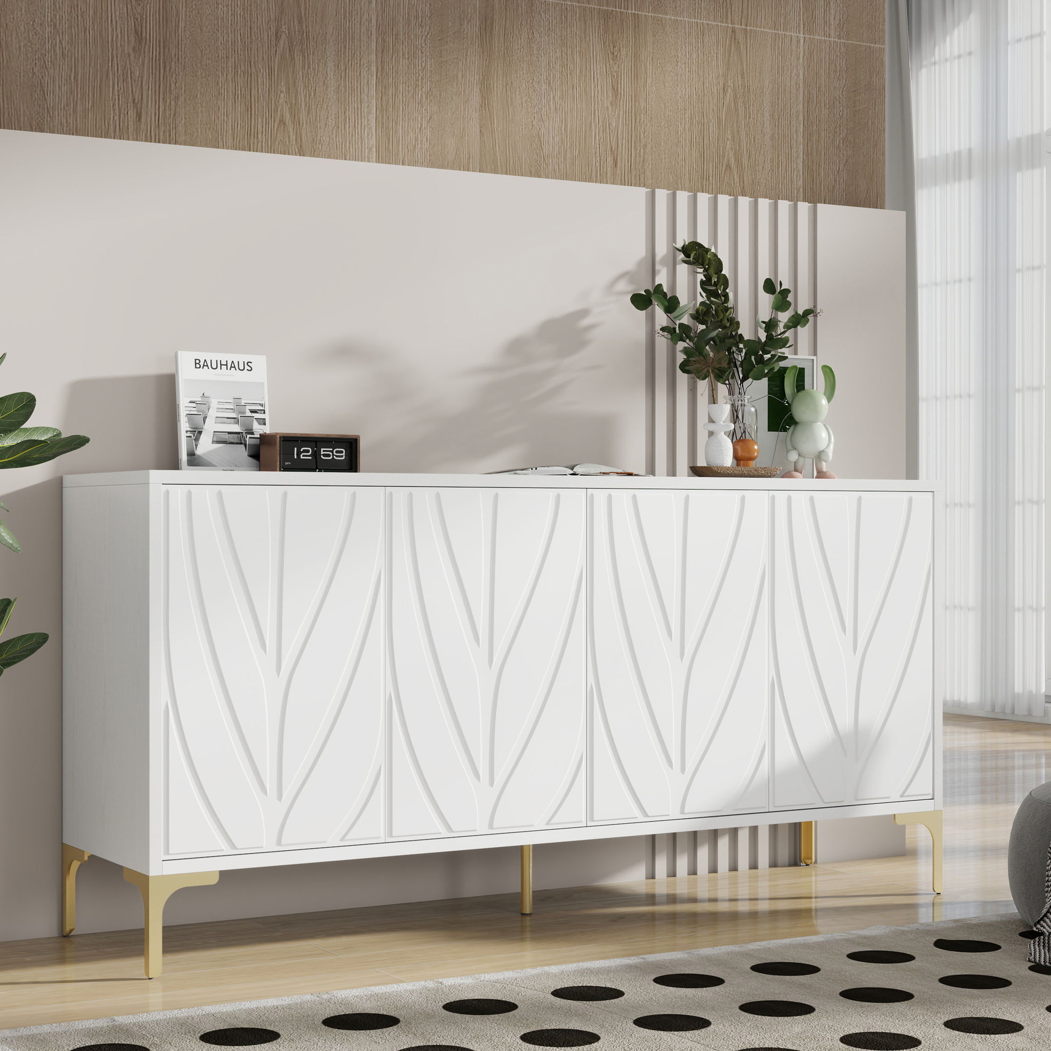 Modern Sideboard Buffet Cabinet With Handleless Press To Open Design With 4 Doors