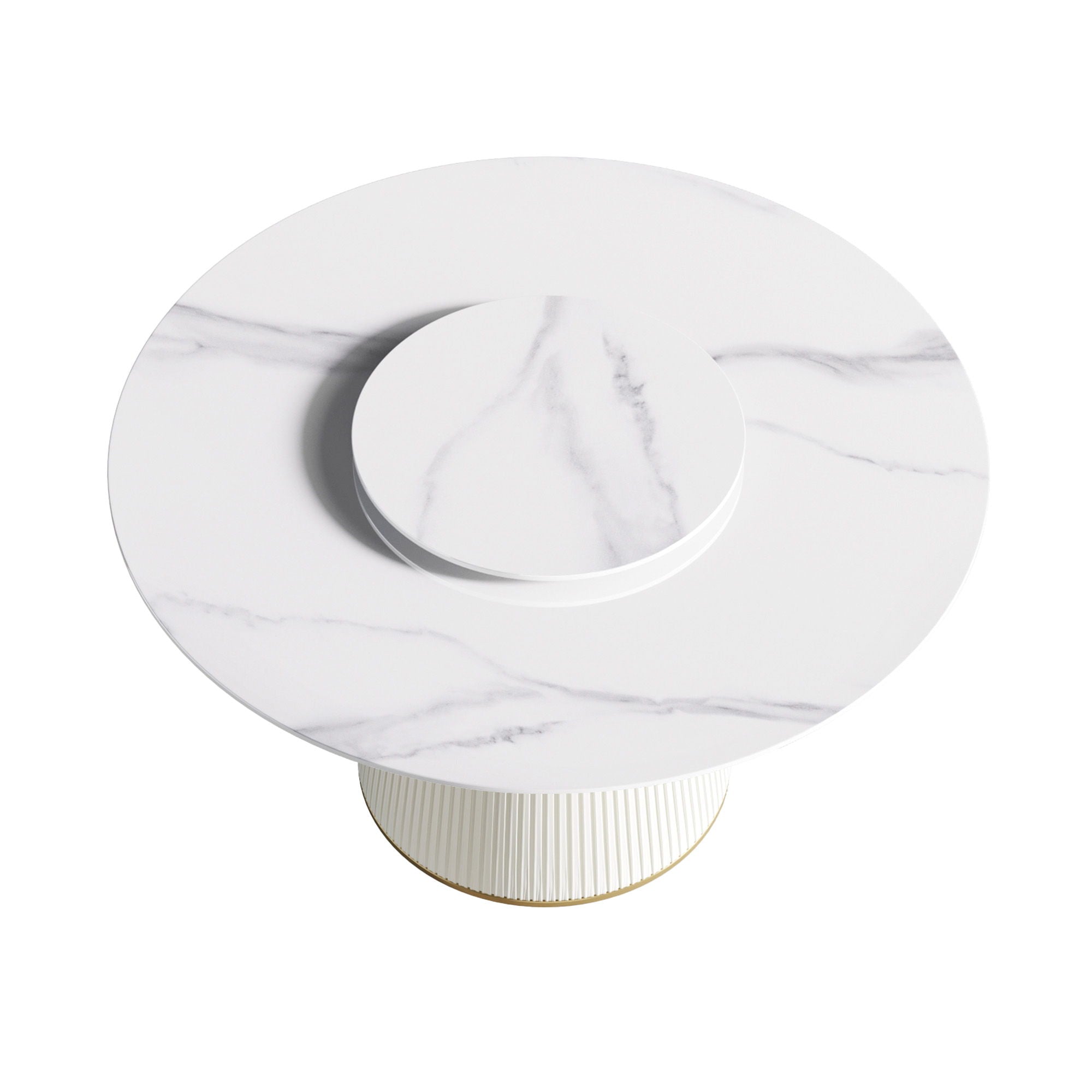 Modern Artificial Stone Round Plywood Base Dining Table, Can Accommodate 6 People, Artificial Stone Turntable (Not Including Chairs) - White / Beige