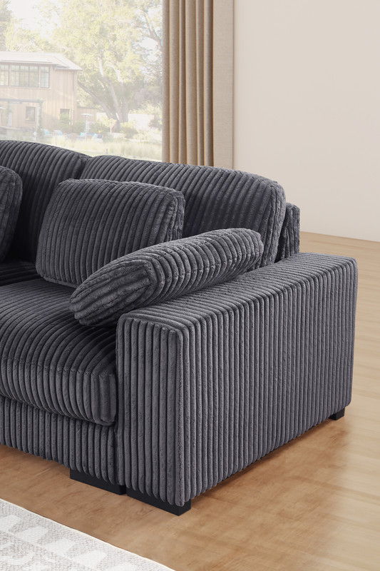 Nadine 155.5"W Dark Gray Corduroy Modular Corner Sectional Sofa with Left-Facing Chaise