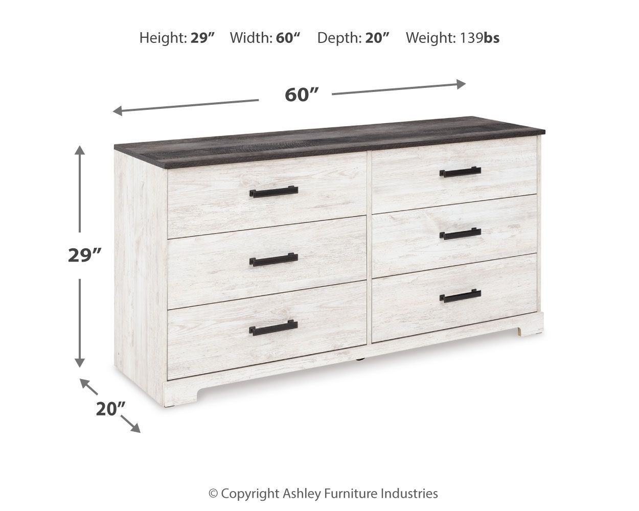 Shawburn - Six Drawer Dresser - Pewter-tone pulls - White / Black / Gray