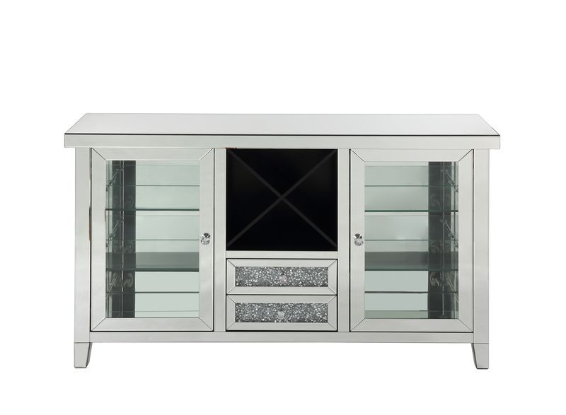 Noralie - 36" Wine Cabinet With LED - Mirrored & Faux Diamonds