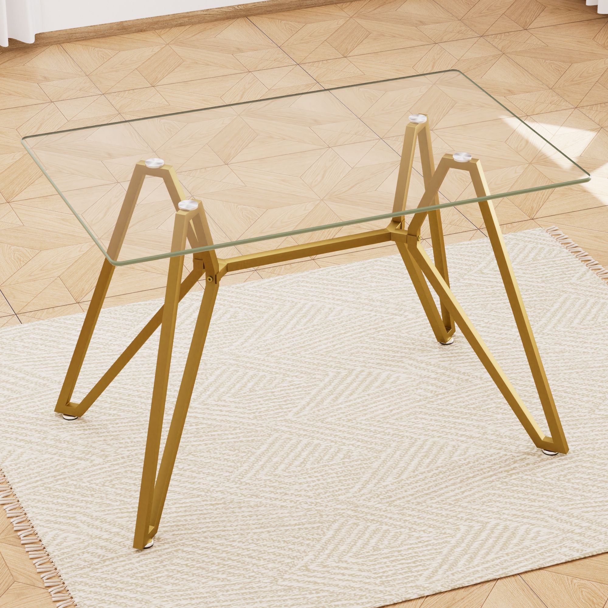 Modern Glass Dining Table With Metal Legs