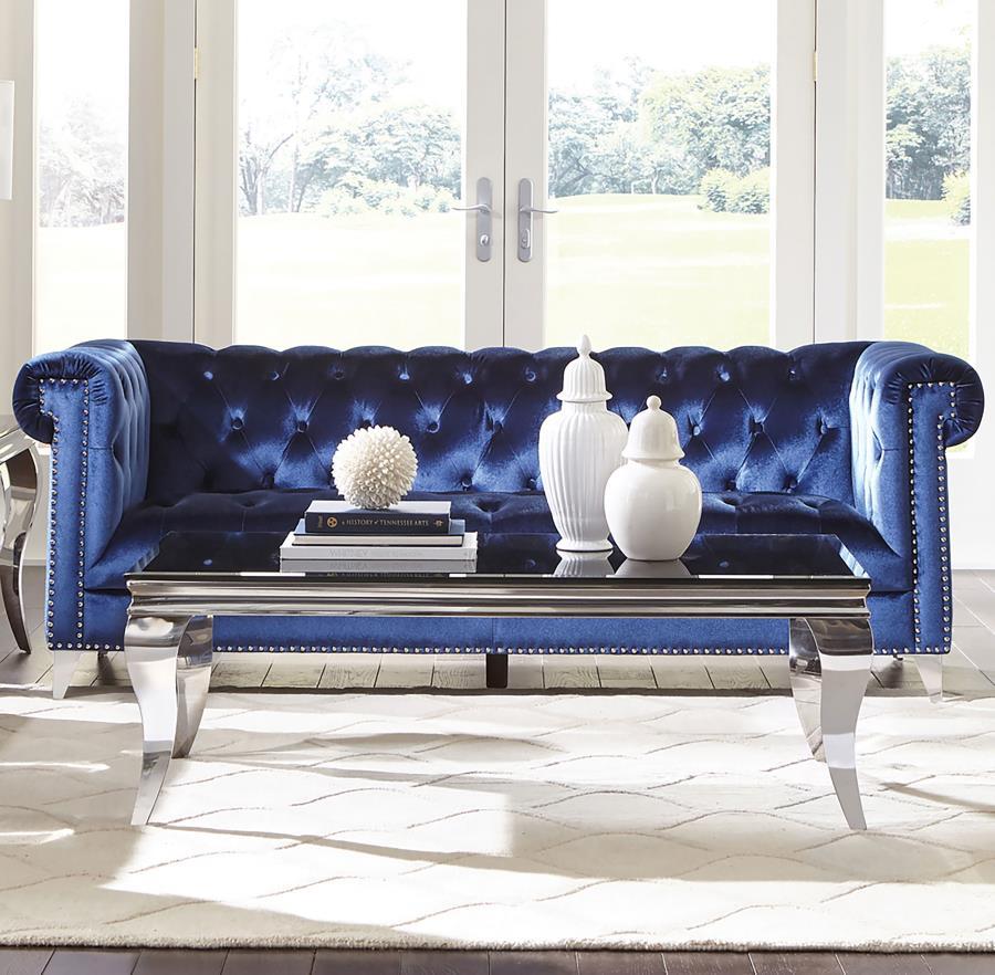 Coaster Fine Furniture Bleker - Upholstered Tuxedo Arm Tufted Sofa - Blue | Meri Furniture