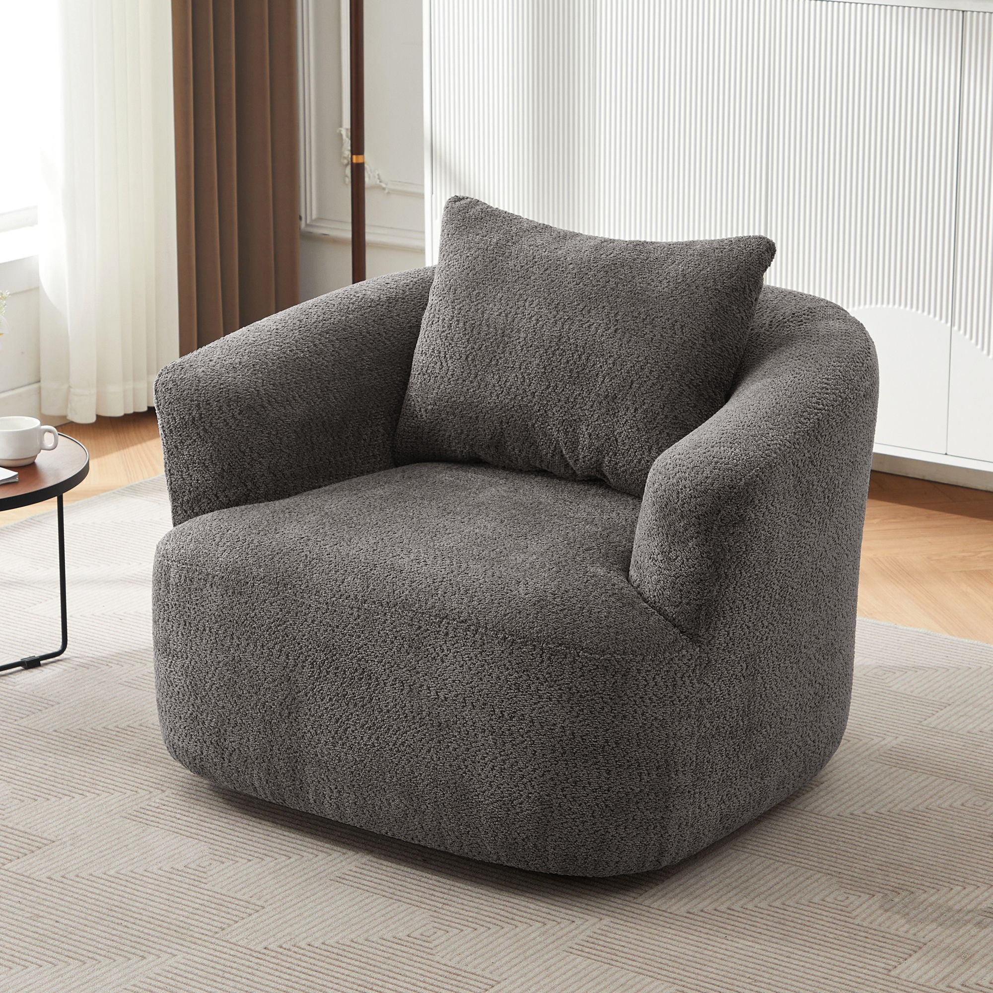 360° Swivel Barrel Sofa Chair With Throw Pillow, Chenille Upholstered Accent Chair