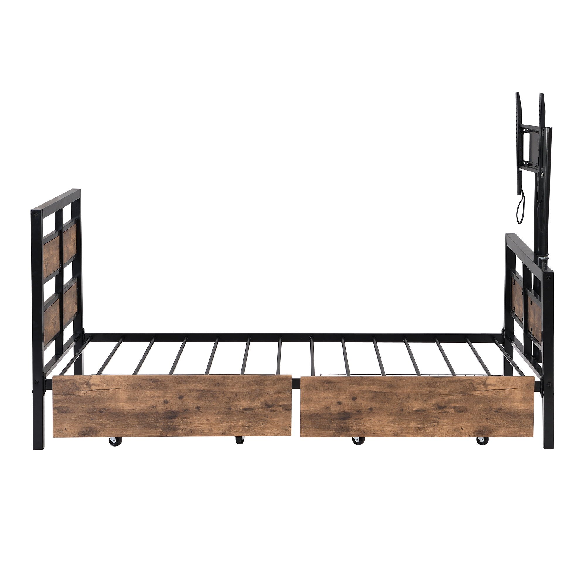 Twin Size Platform Bed With Headboard And Footboard, 2 Storage Drawers And Rotatable TV Stand - Black