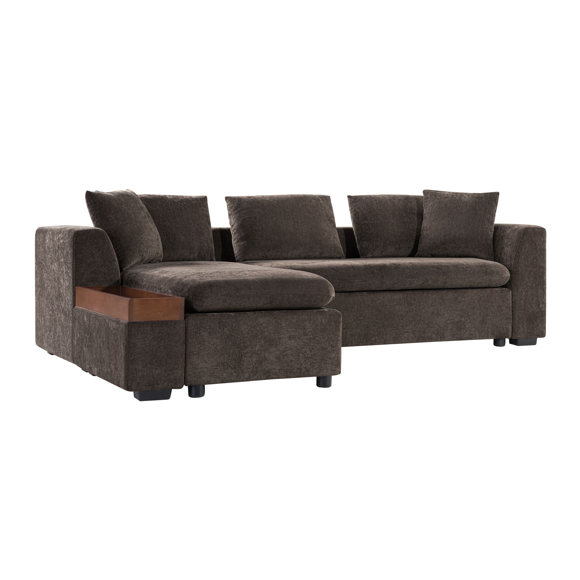Modern L Shaped Sectional Sofa With Chenille Upholstery And Wooden Storage