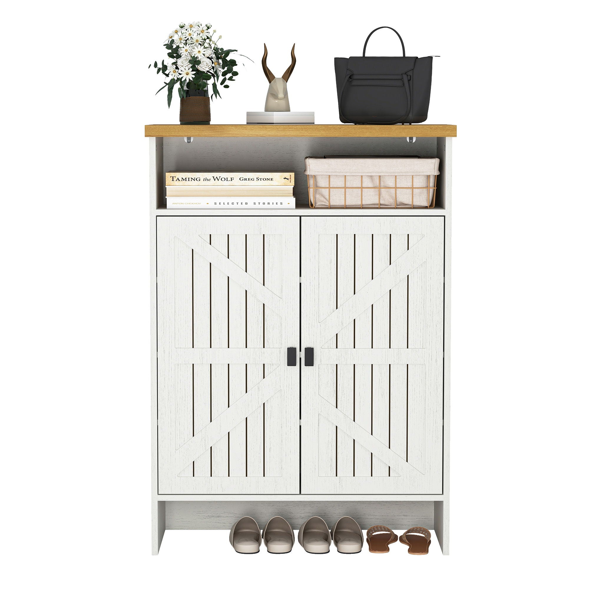 Modern Minimalist Shoe Cabinet With Sliding Door Design - White